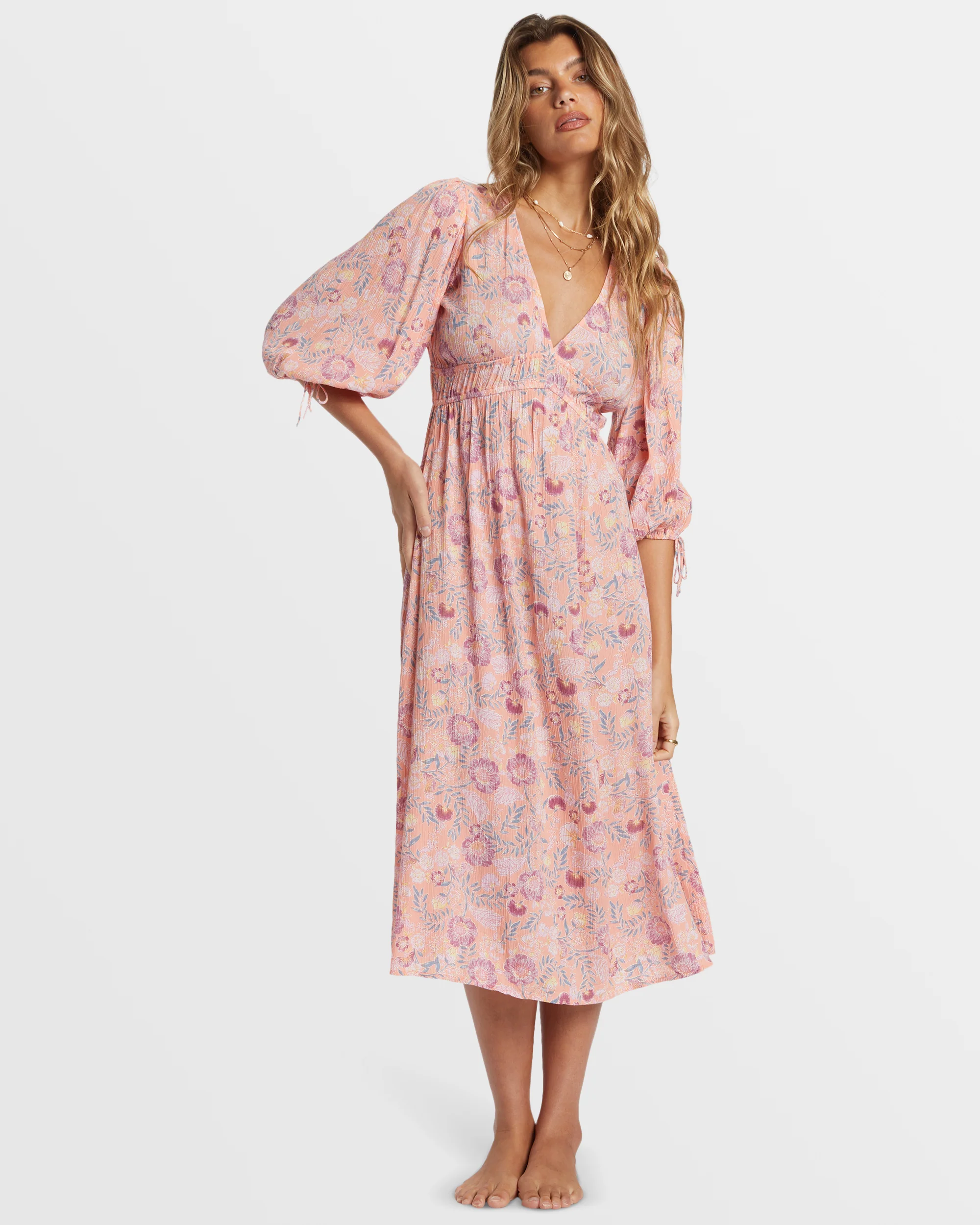 Billabong Paradise Sky Midi Dress - Peach Paradise -Biliabong Outlet