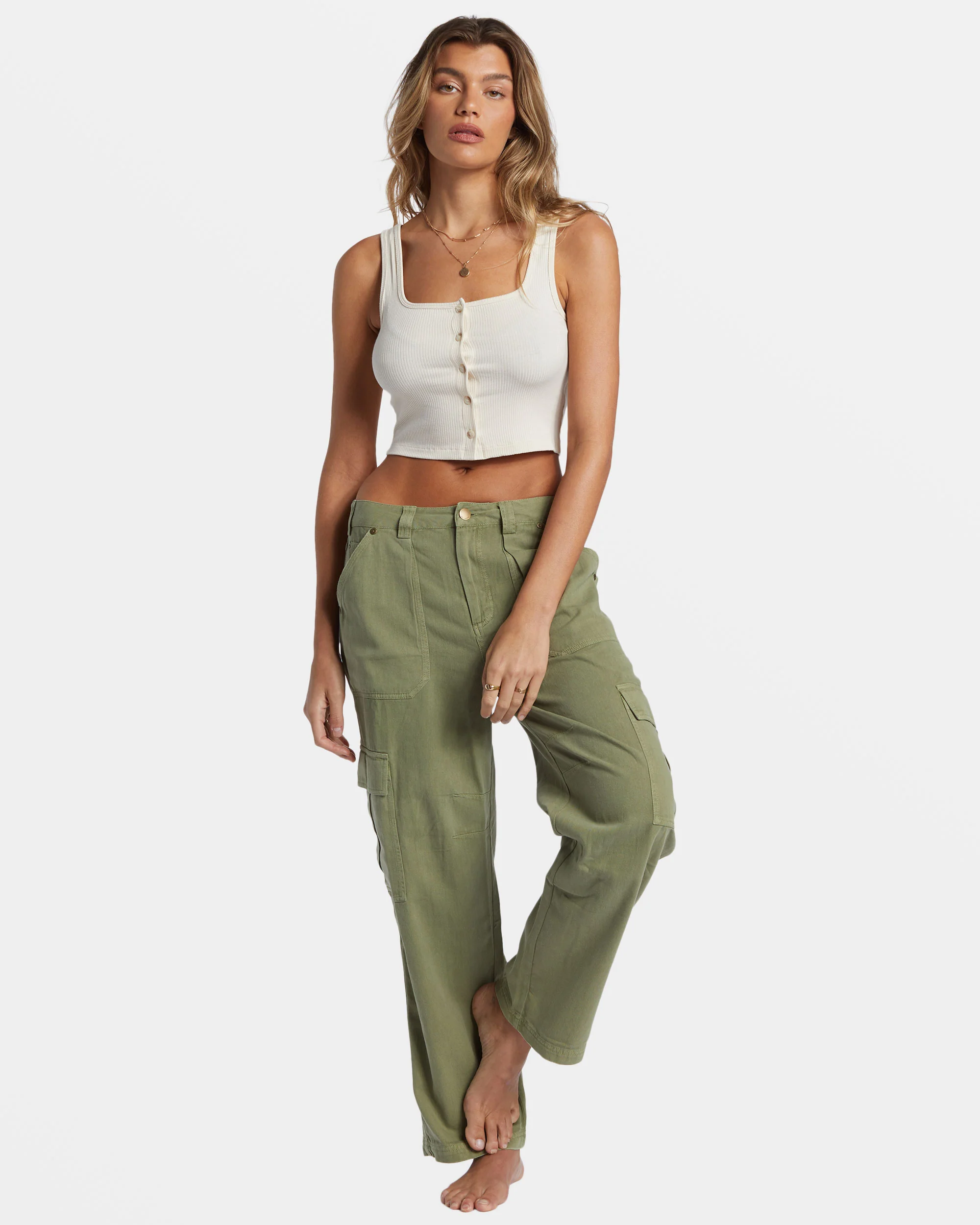 Billabong Summerset Cropped Tank Top - White Cap -Biliabong Outlet