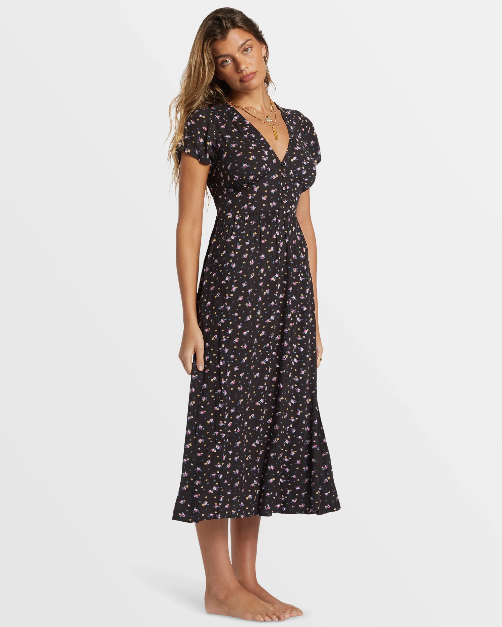 Billabong Morning Sky Midi Dress - Black Sands -Biliabong Outlet