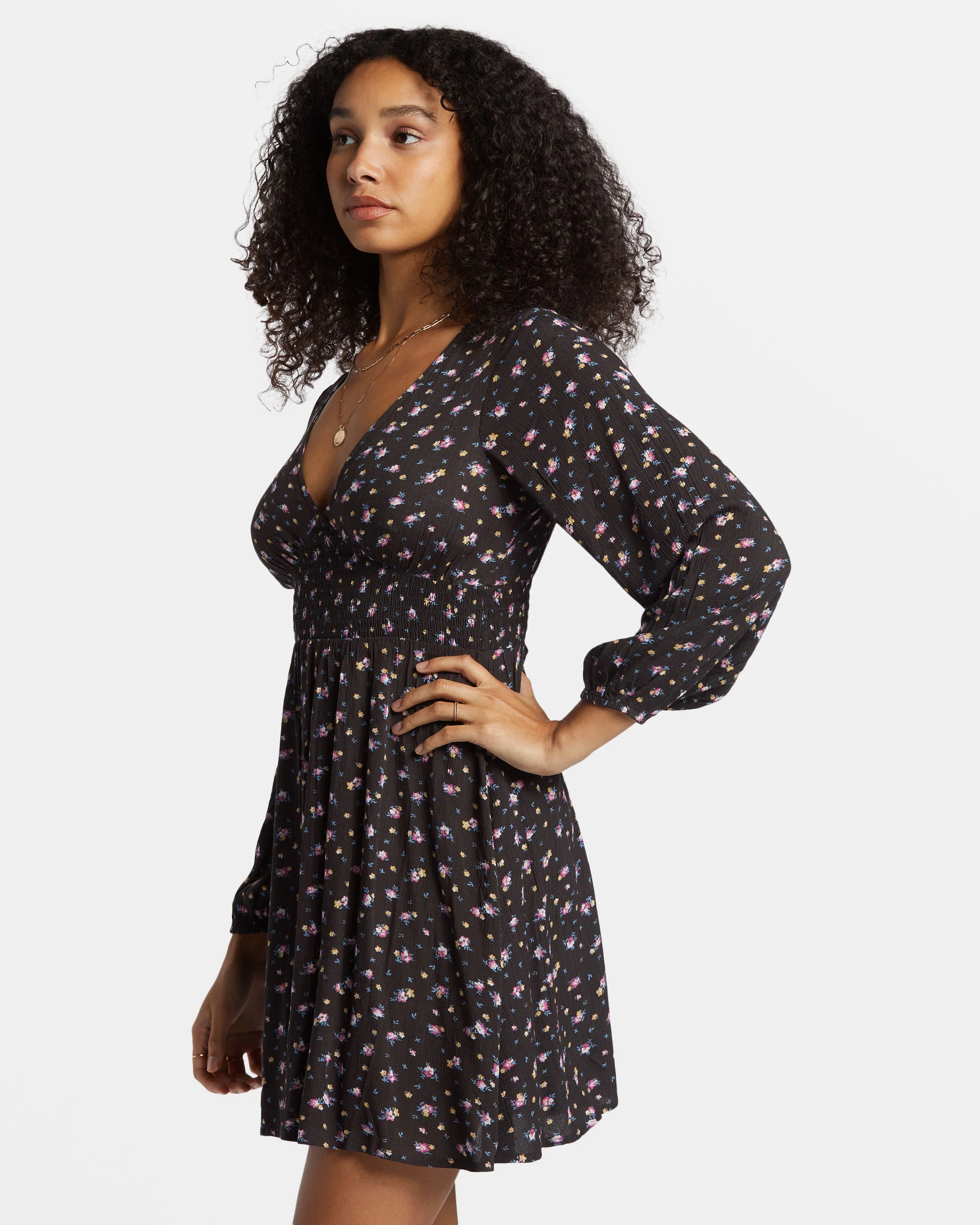 Billabong In Ur Dreams Long-Sleeve Mini Dress - Black Sands -Biliabong Outlet