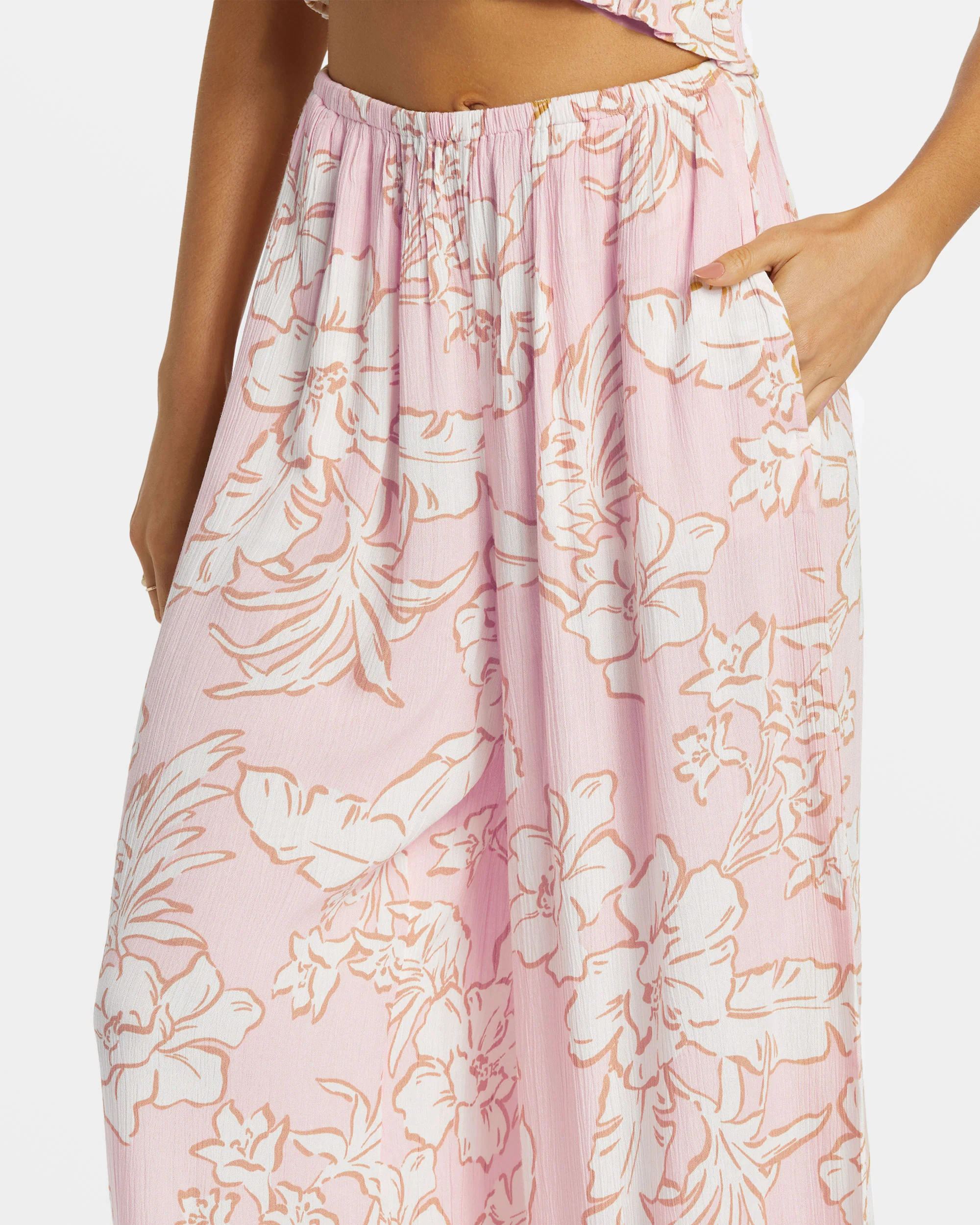 Billabong Sun Catcher Elastic Waist Printed Pants - Feelin Peachy -Biliabong Outlet