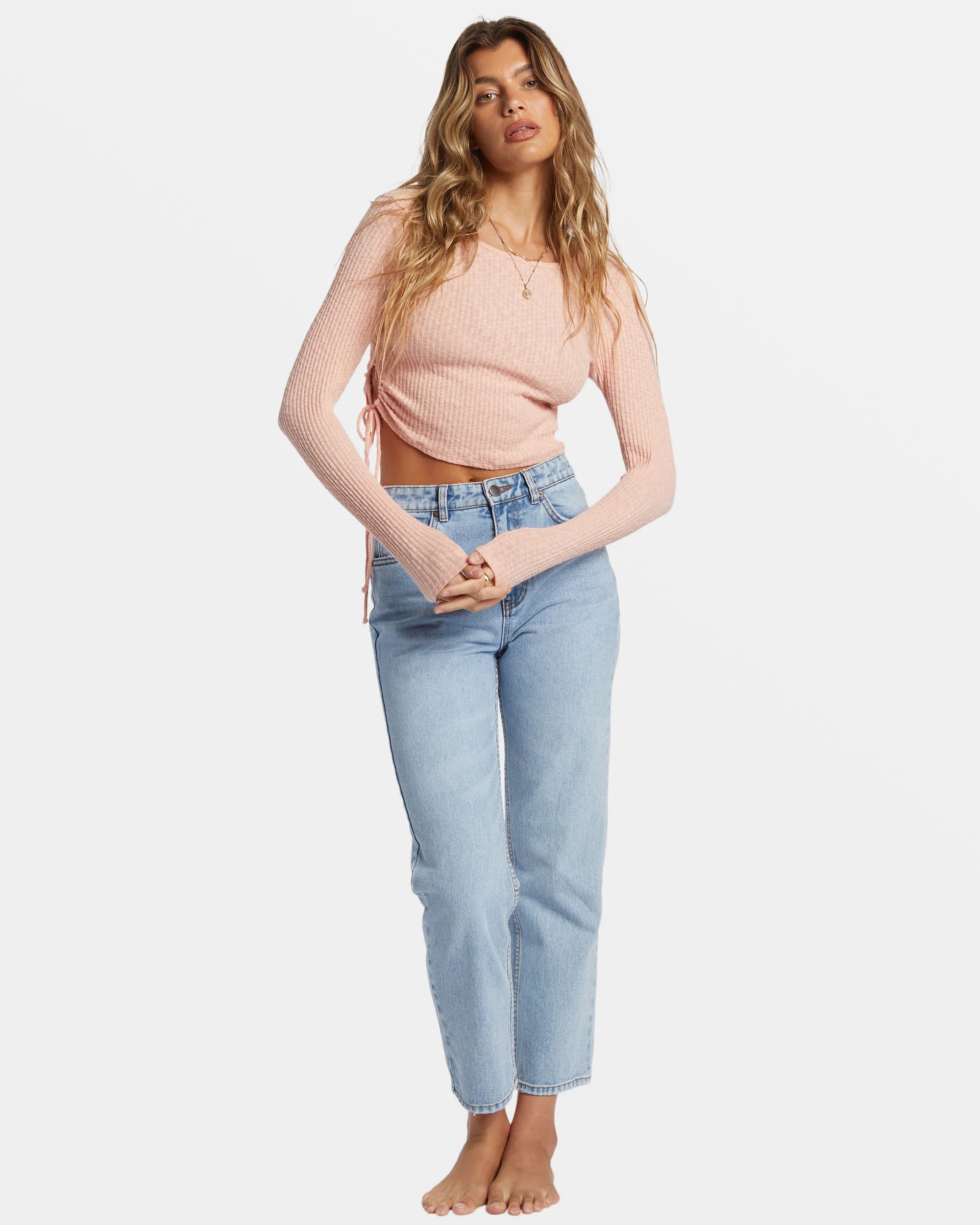 Billabong Its A Vibe Long Sleeve Cropped Top - Dusty Peach -Biliabong Outlet