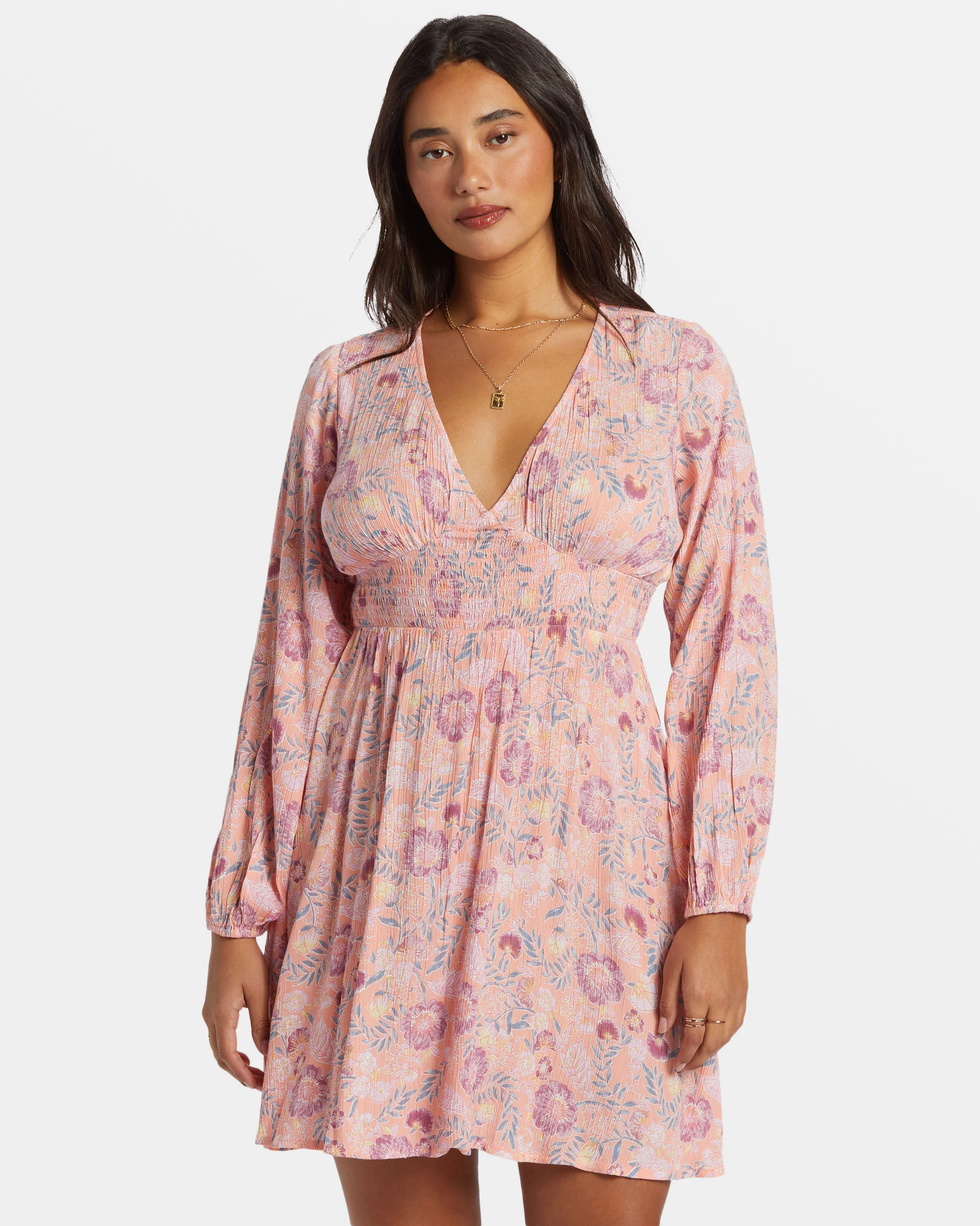 Billabong In Ur Dreams Long-Sleeve Mini Dress - Peach Paradise -Biliabong Outlet