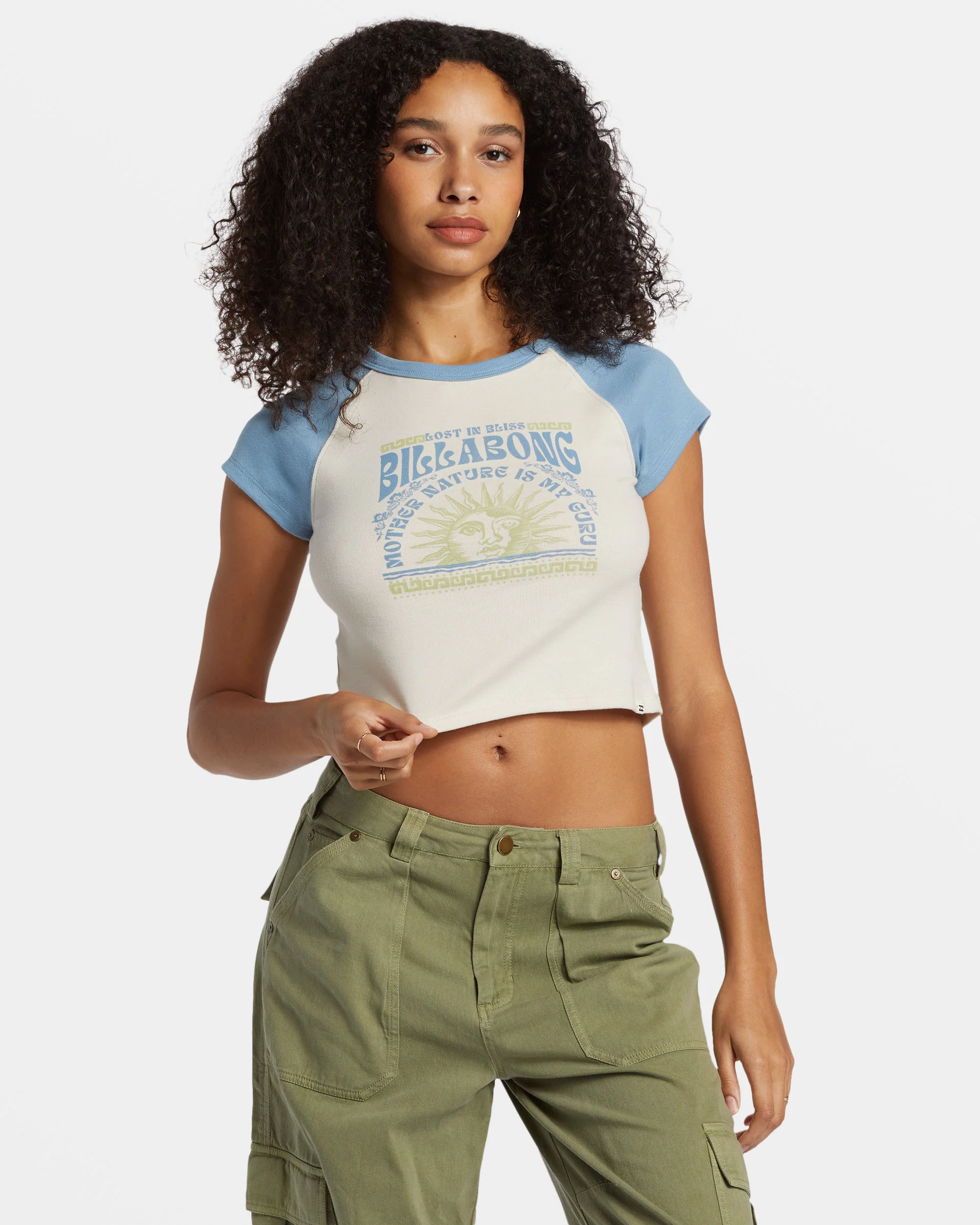 Billabong Blissed Cropped Raglan T-Shirt - Blue Shadow -Biliabong Outlet