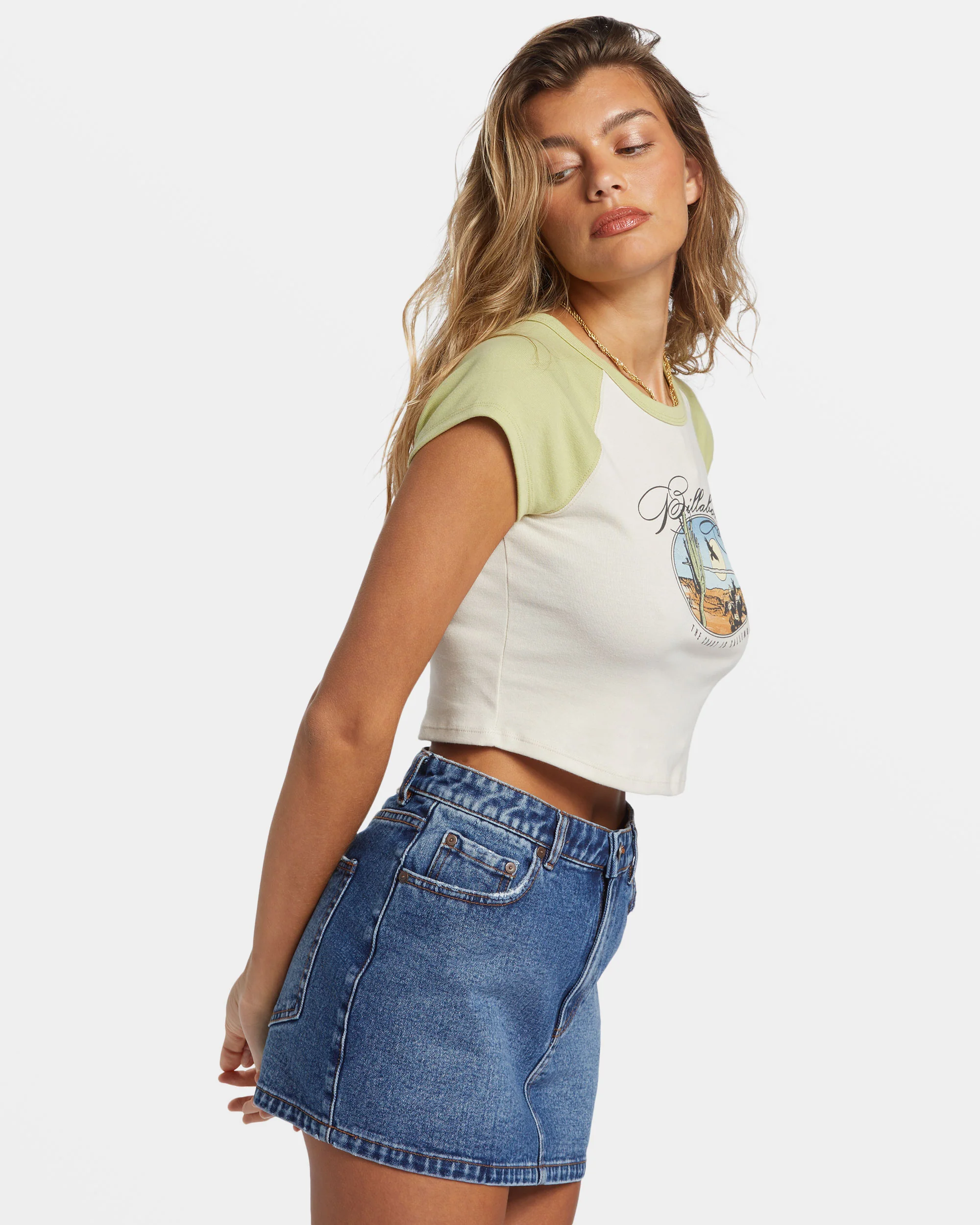 Billabong Blissed Cropped Raglan T-Shirt - Willow -Biliabong Outlet