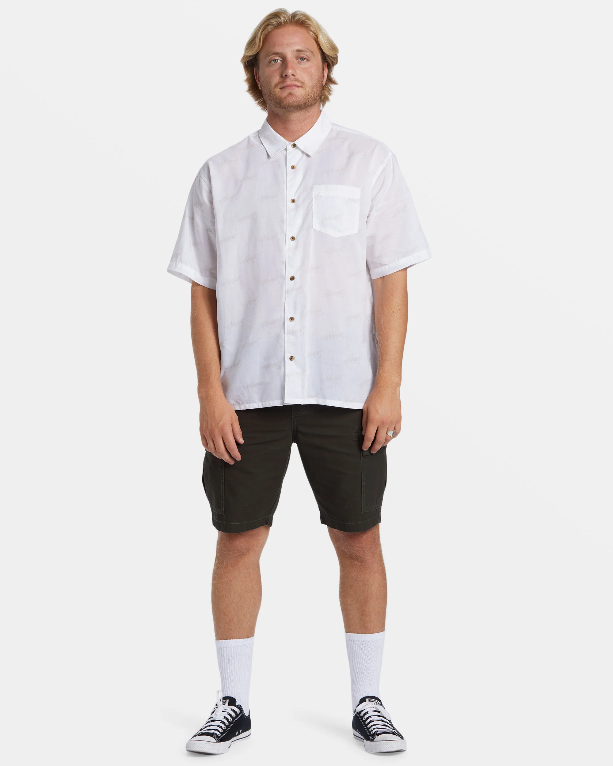 Billabong Script Short Sleeve Shirt - White -Biliabong Outlet