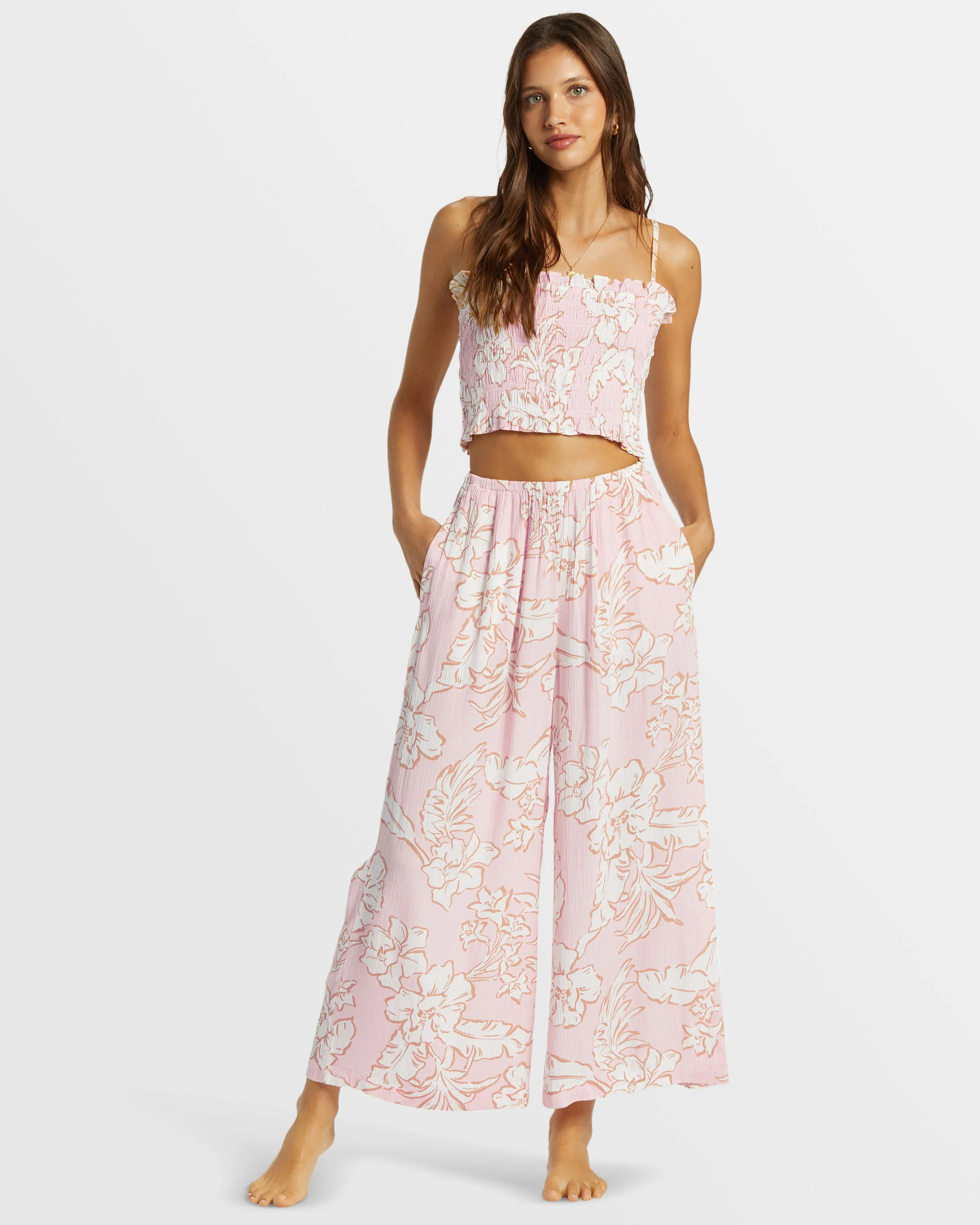 Billabong Sun Catcher Elastic Waist Printed Pants - Feelin Peachy -Biliabong Outlet