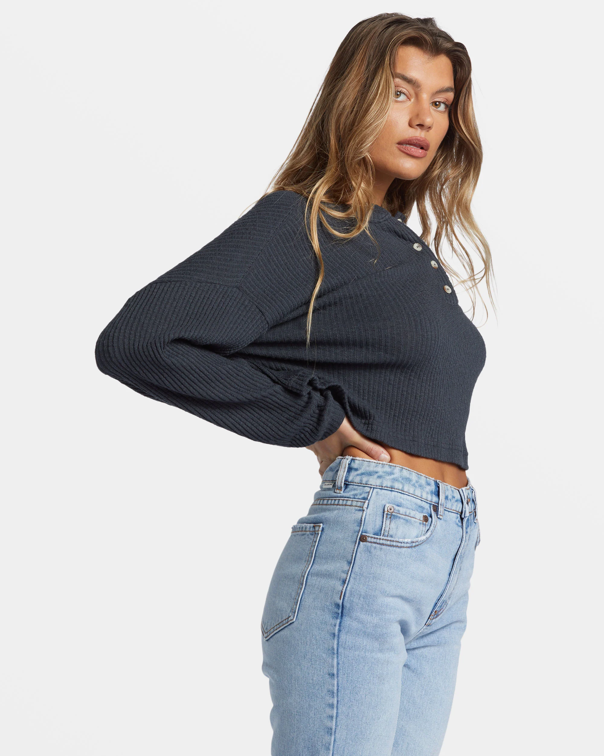 Billabong Good Catch Henley T-shirt - Black Sands -Biliabong Outlet