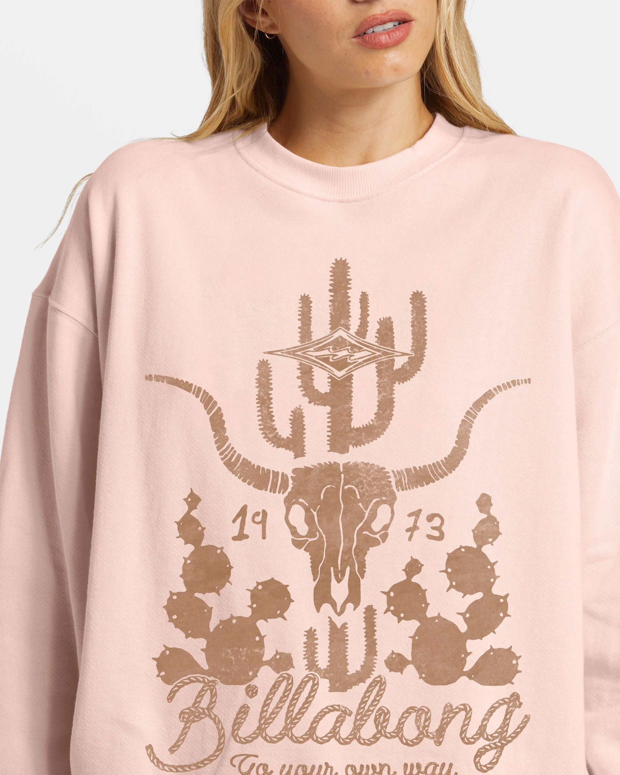 Billabong Ride In Oversized Crewneck Sweatshirt - Feelin Peachy -Biliabong Outlet