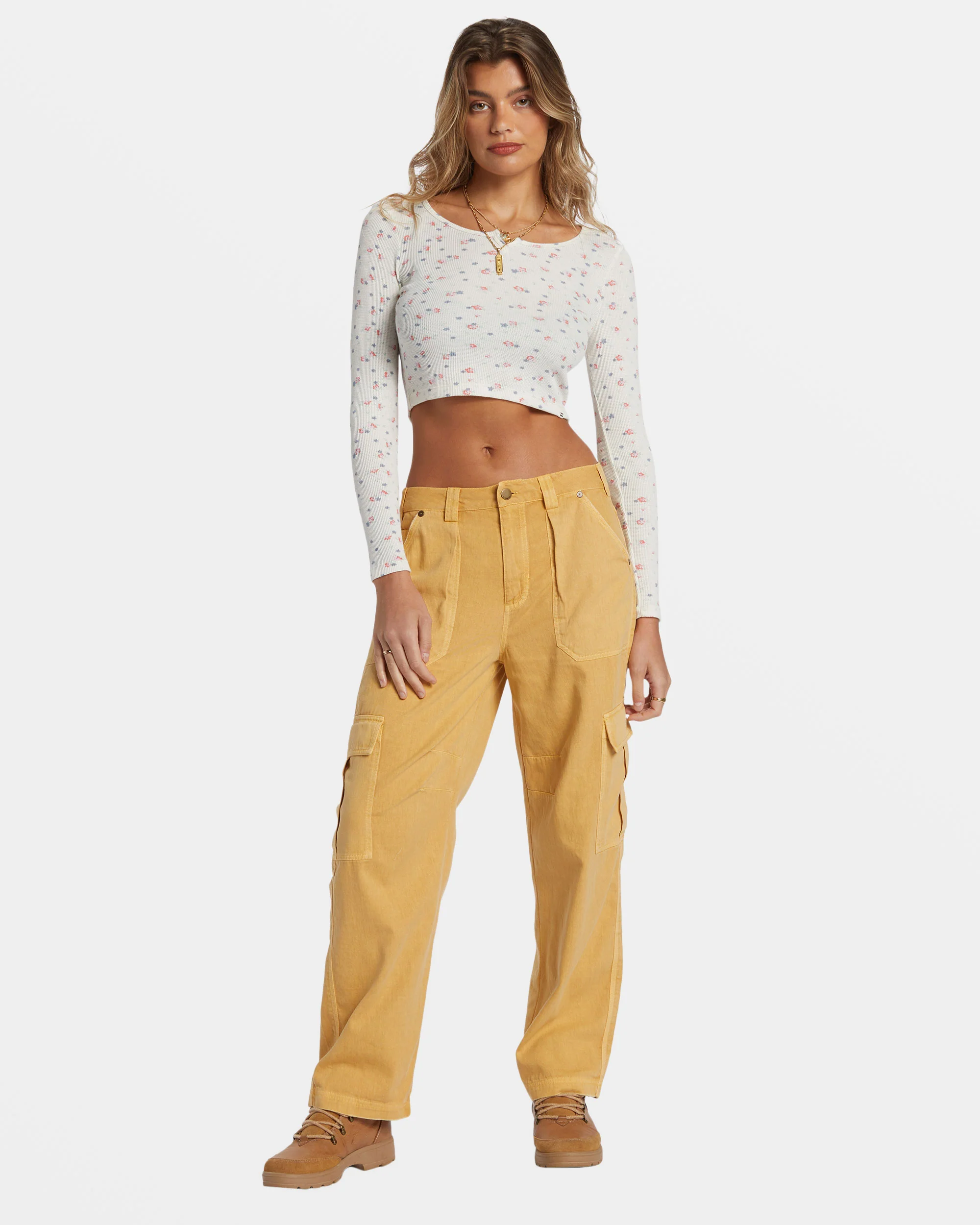 Billabong Reese Thermal Long-Sleeve Cropped Top - White Cap -Biliabong Outlet