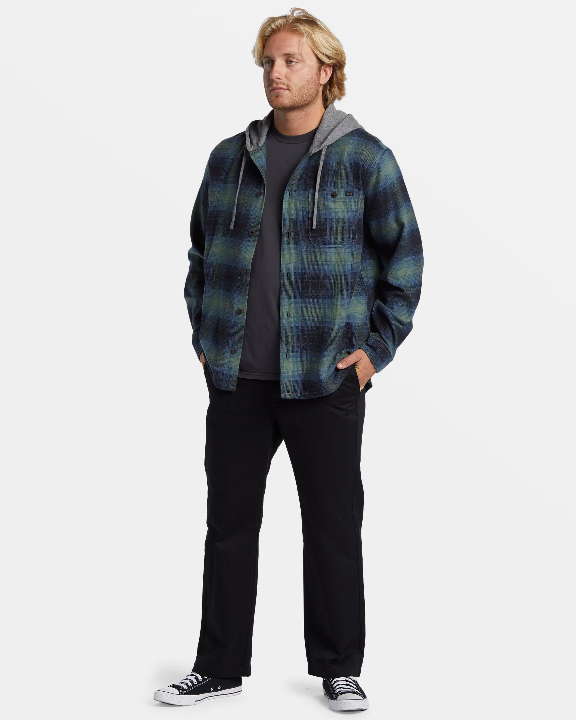 Billabong Baja Hooded Flannel Shirt - Fern -Biliabong Outlet