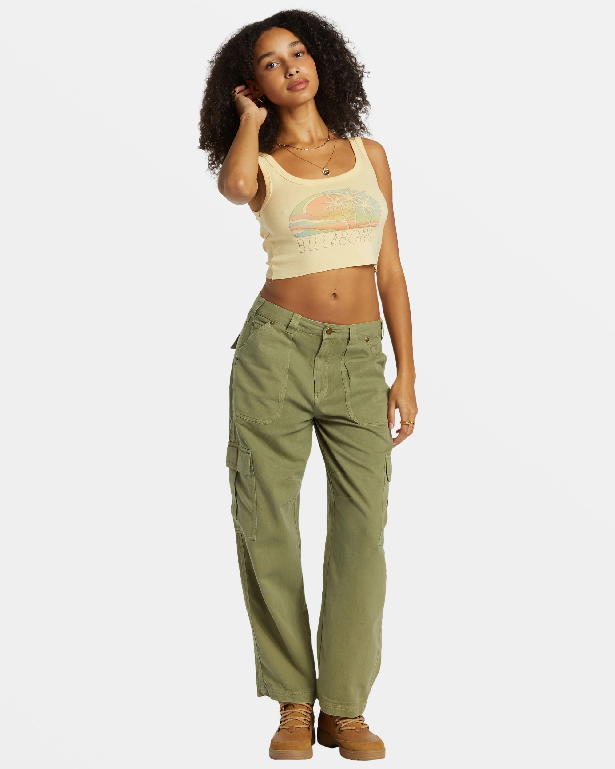 Billabong Escape To Nature Cropped Tank Top - Retro Yellow -Biliabong Outlet