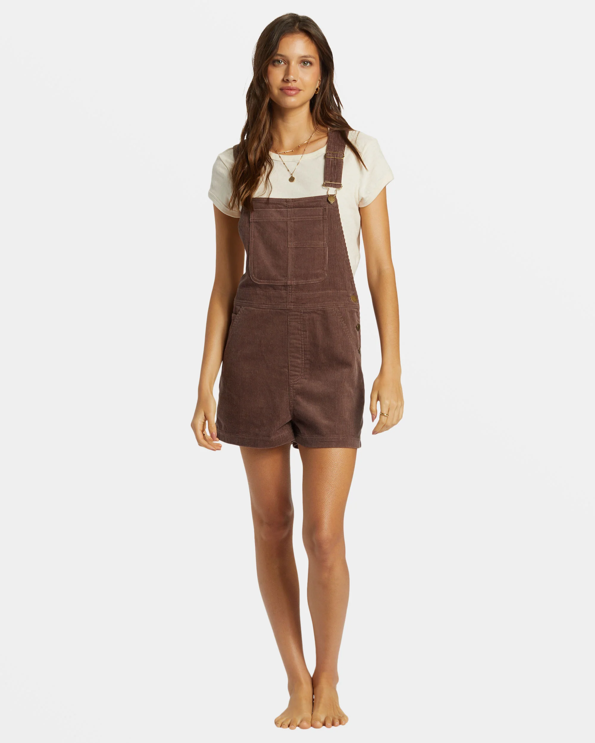 Billabong Sand Canyon Corduroy Shortall Romper - Kona -Biliabong Outlet