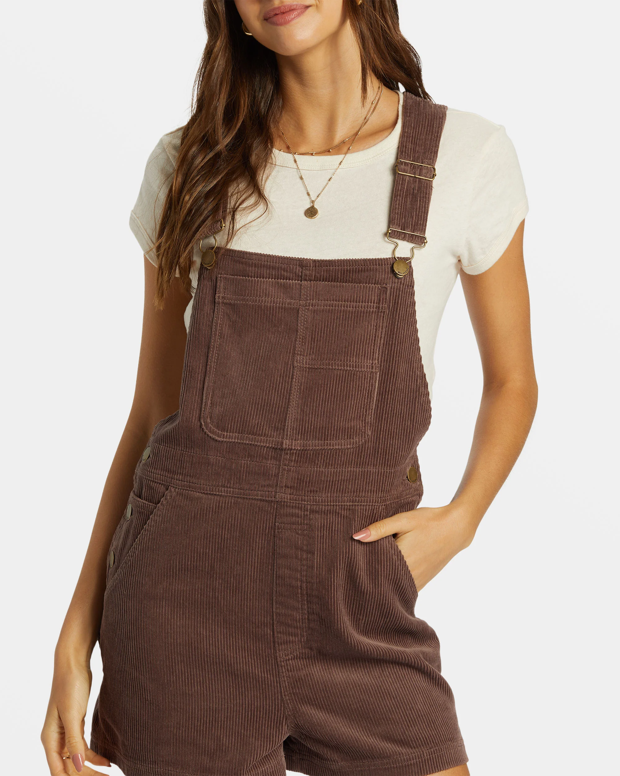 Billabong Sand Canyon Corduroy Shortall Romper - Kona -Biliabong Outlet