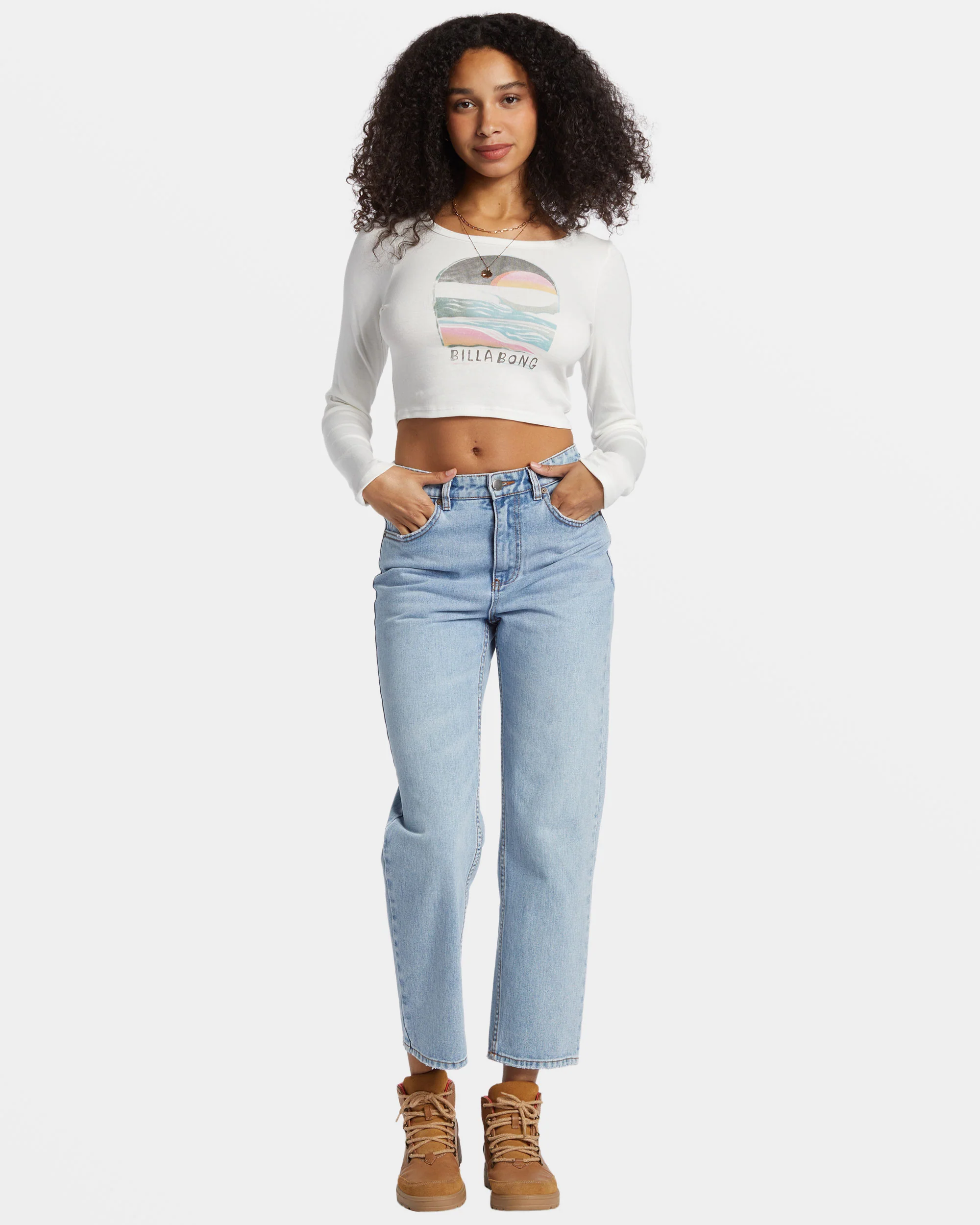 Billabong Find Your Coast Long Sleeve Cropped T-shirt - Salt Crystal -Biliabong Outlet