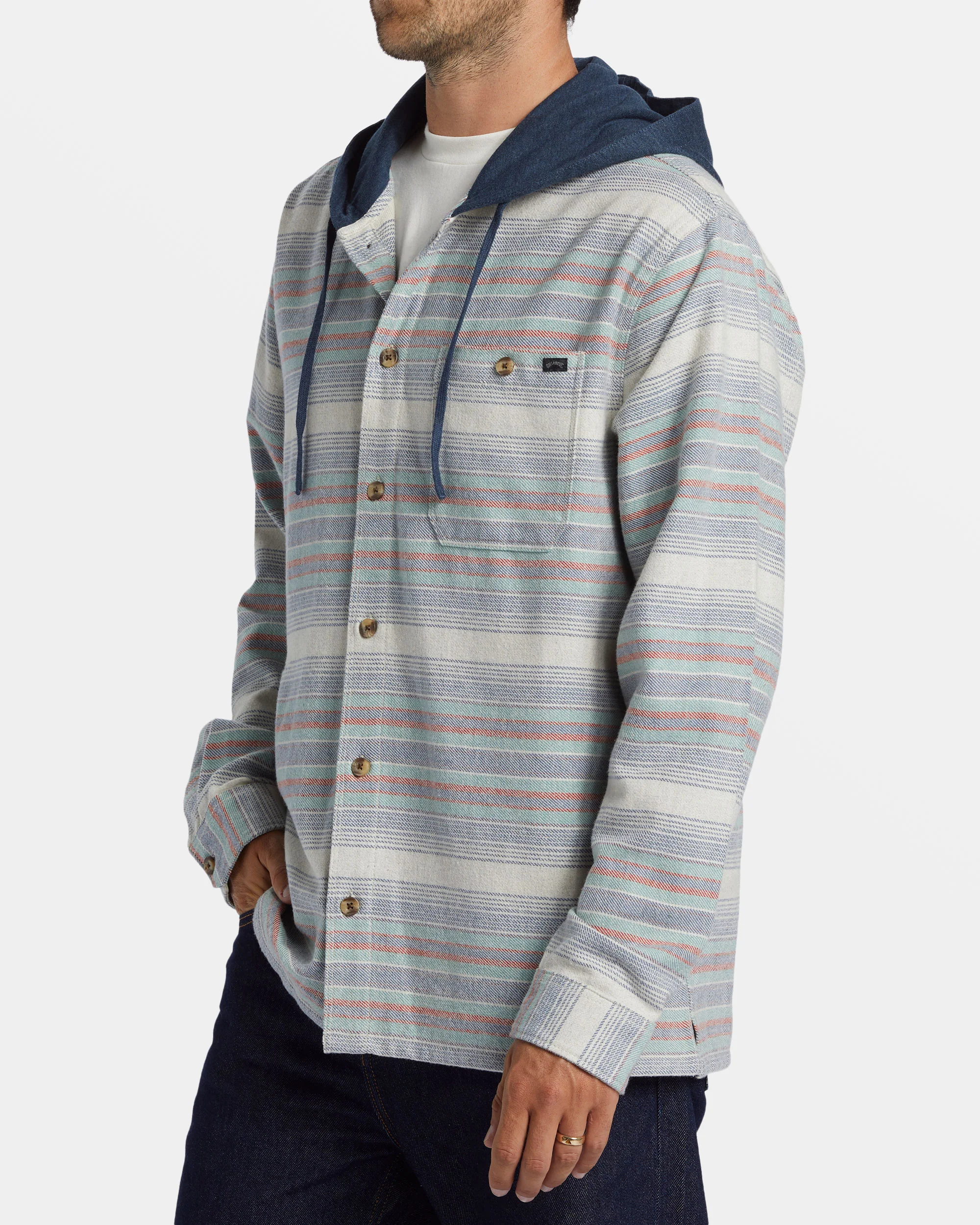 Billabong Baja Hooded Flannel Shirt - Slate Blue -Biliabong Outlet
