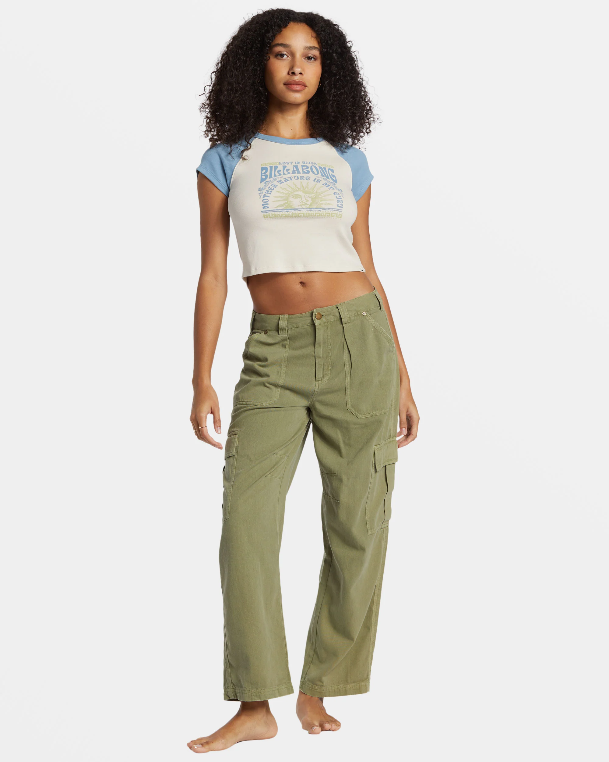 Billabong Blissed Cropped Raglan T-Shirt - Blue Shadow -Biliabong Outlet