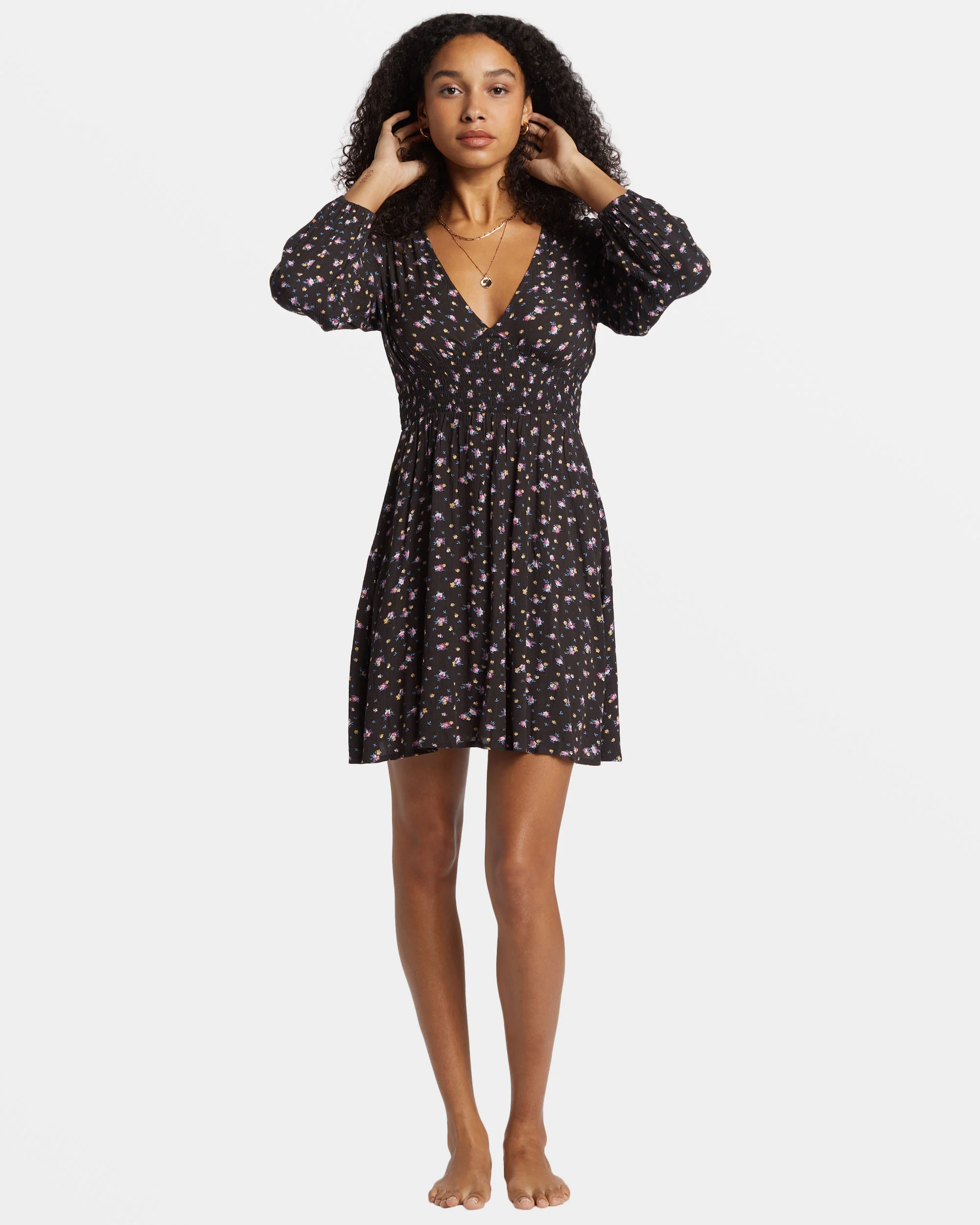 Billabong In Ur Dreams Long-Sleeve Mini Dress - Black Sands -Biliabong Outlet