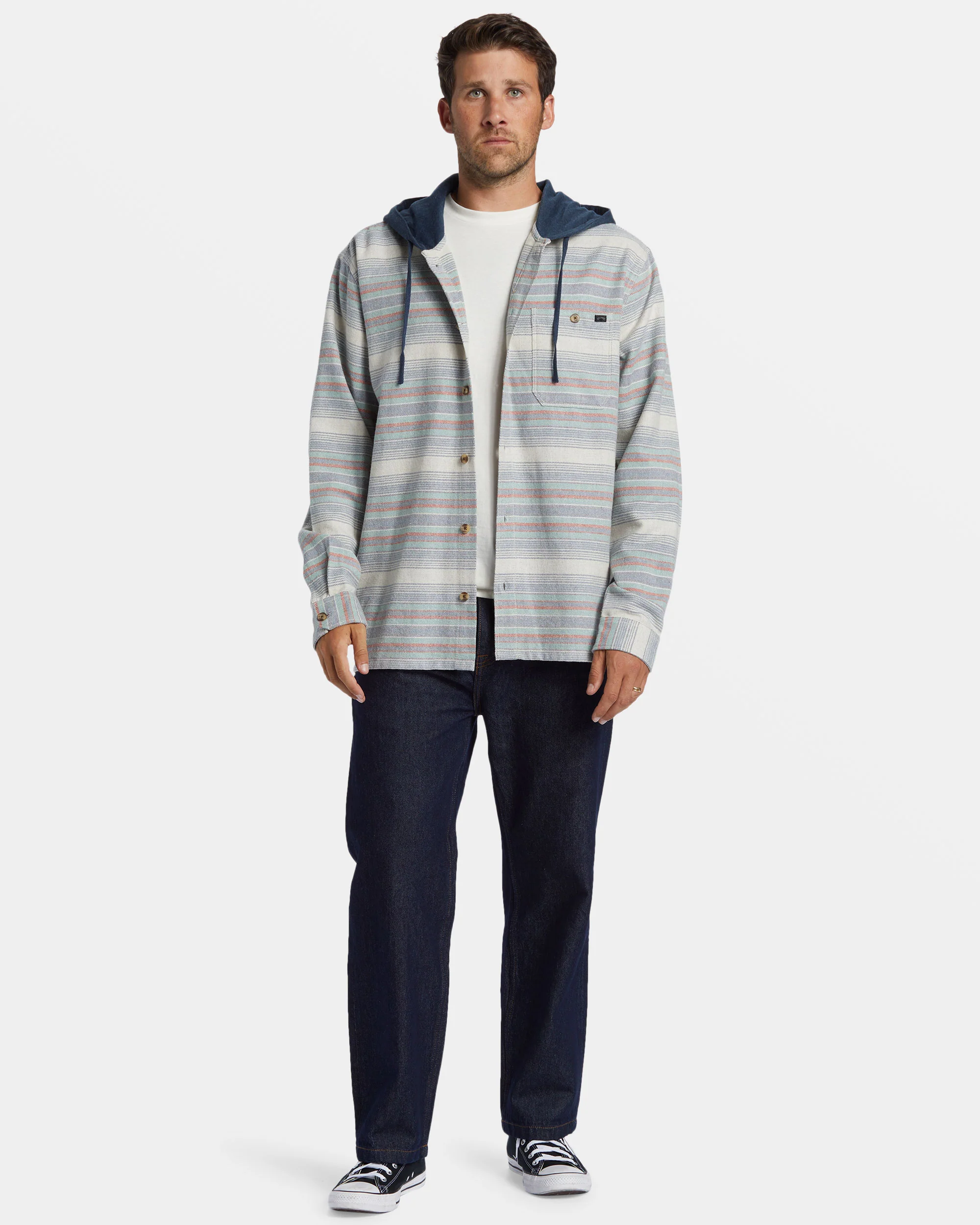 Billabong Baja Hooded Flannel Shirt - Slate Blue -Biliabong Outlet