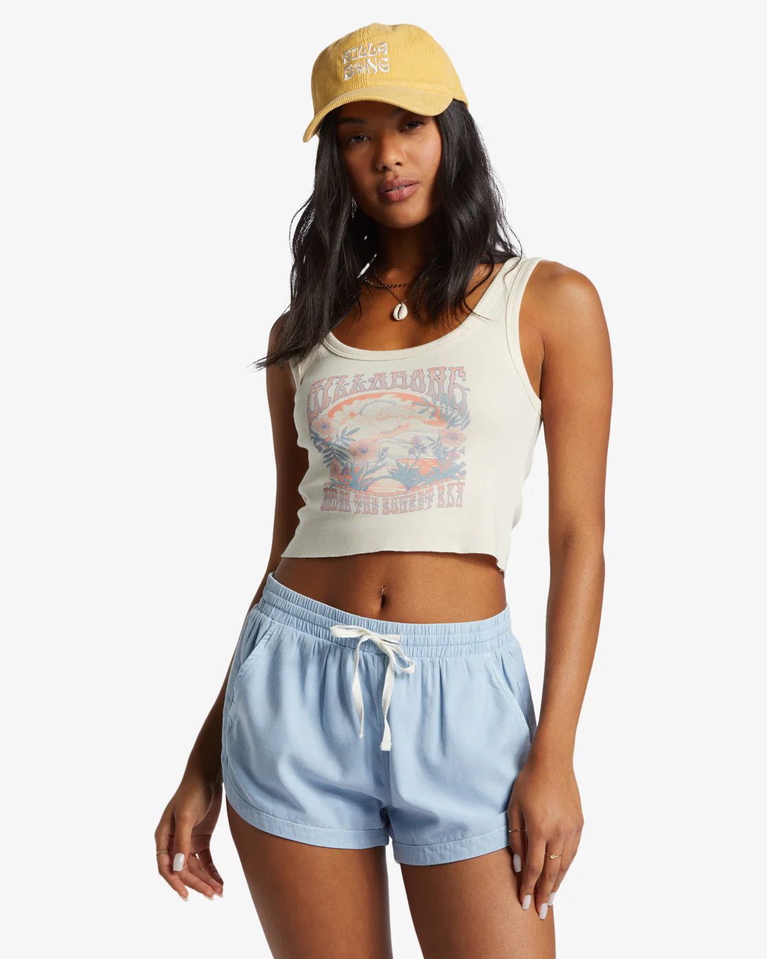 Billabong Road Trippin Elastic Waist Shorts - Washed Chambray -Biliabong Outlet