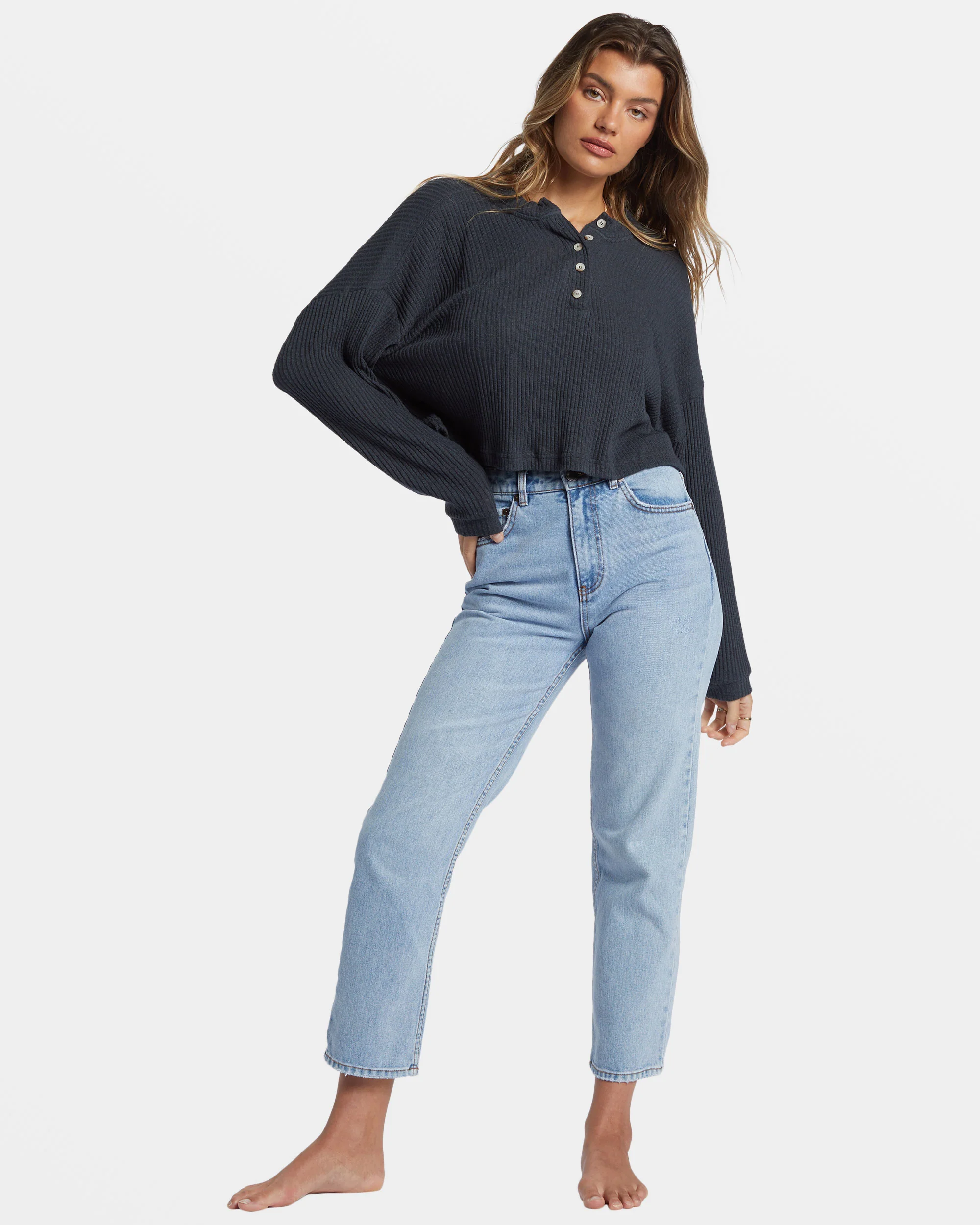 Billabong Good Catch Henley T-shirt - Black Sands -Biliabong Outlet