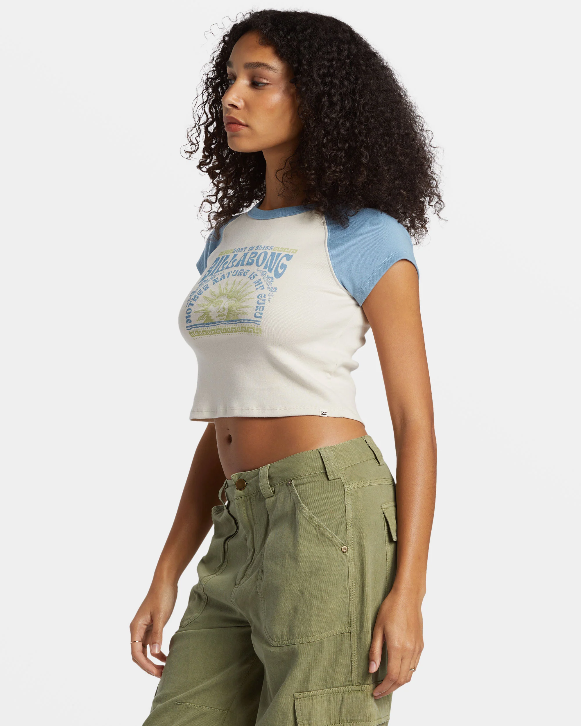 Billabong Blissed Cropped Raglan T-Shirt - Blue Shadow -Biliabong Outlet