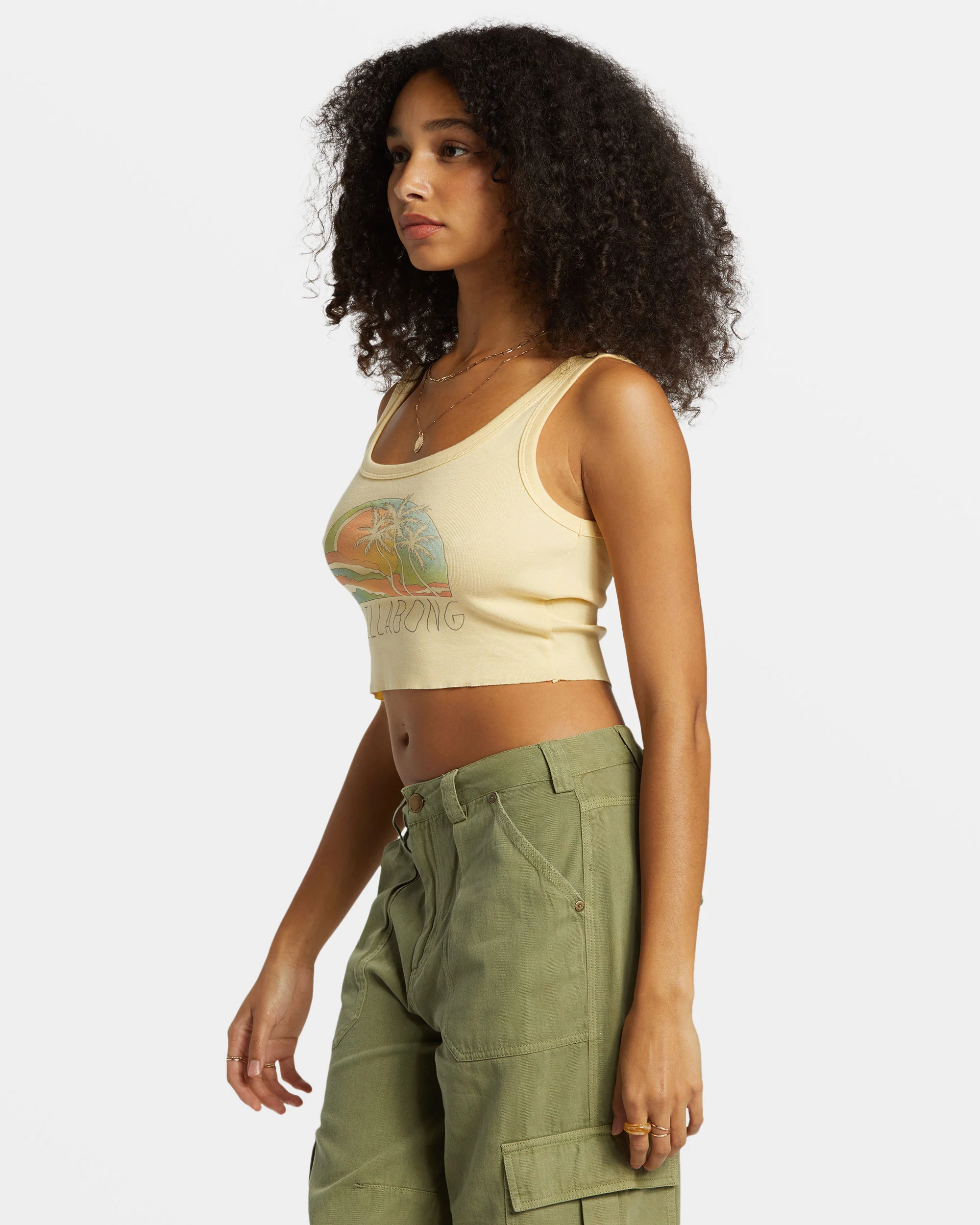 Billabong Escape To Nature Cropped Tank Top - Retro Yellow -Biliabong Outlet