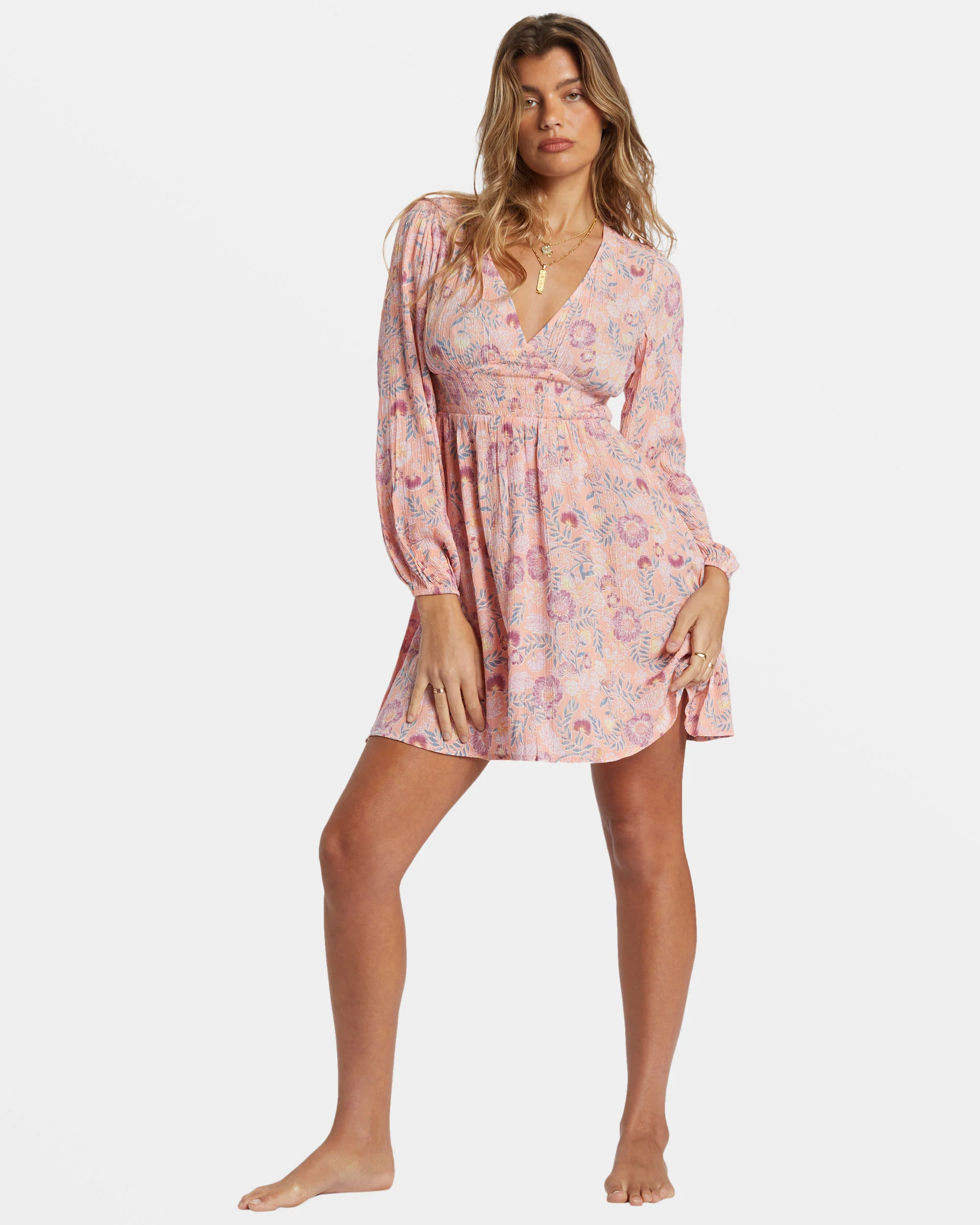 Billabong In Ur Dreams Long-Sleeve Mini Dress - Peach Paradise -Biliabong Outlet