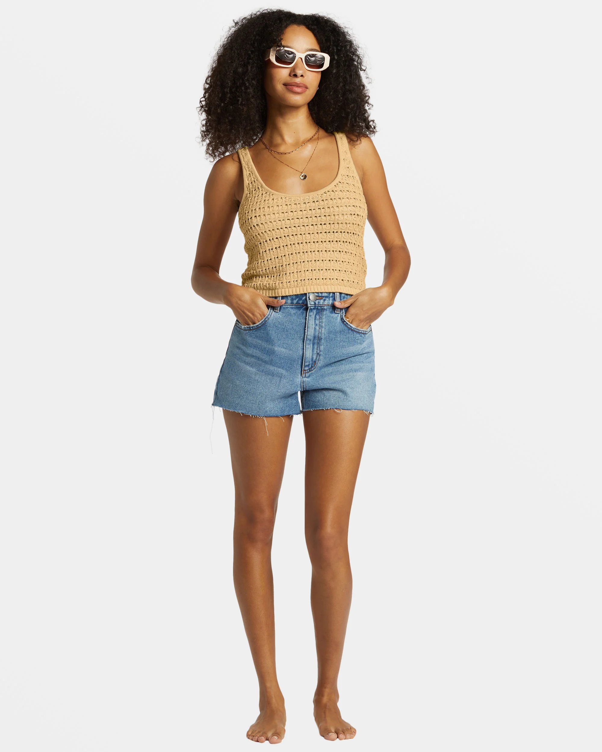 Billabong Hot Shot Crochet Tank Top - Hemp 2 -Biliabong Outlet