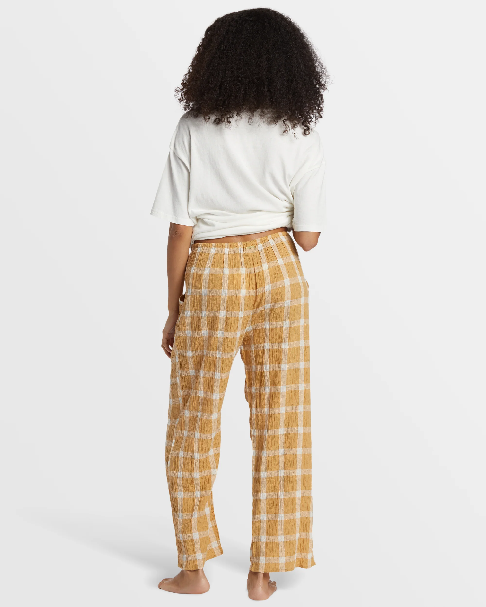 Billabong Plaid Out Elastic Waist Pants - Hemp 2 -Biliabong Outlet