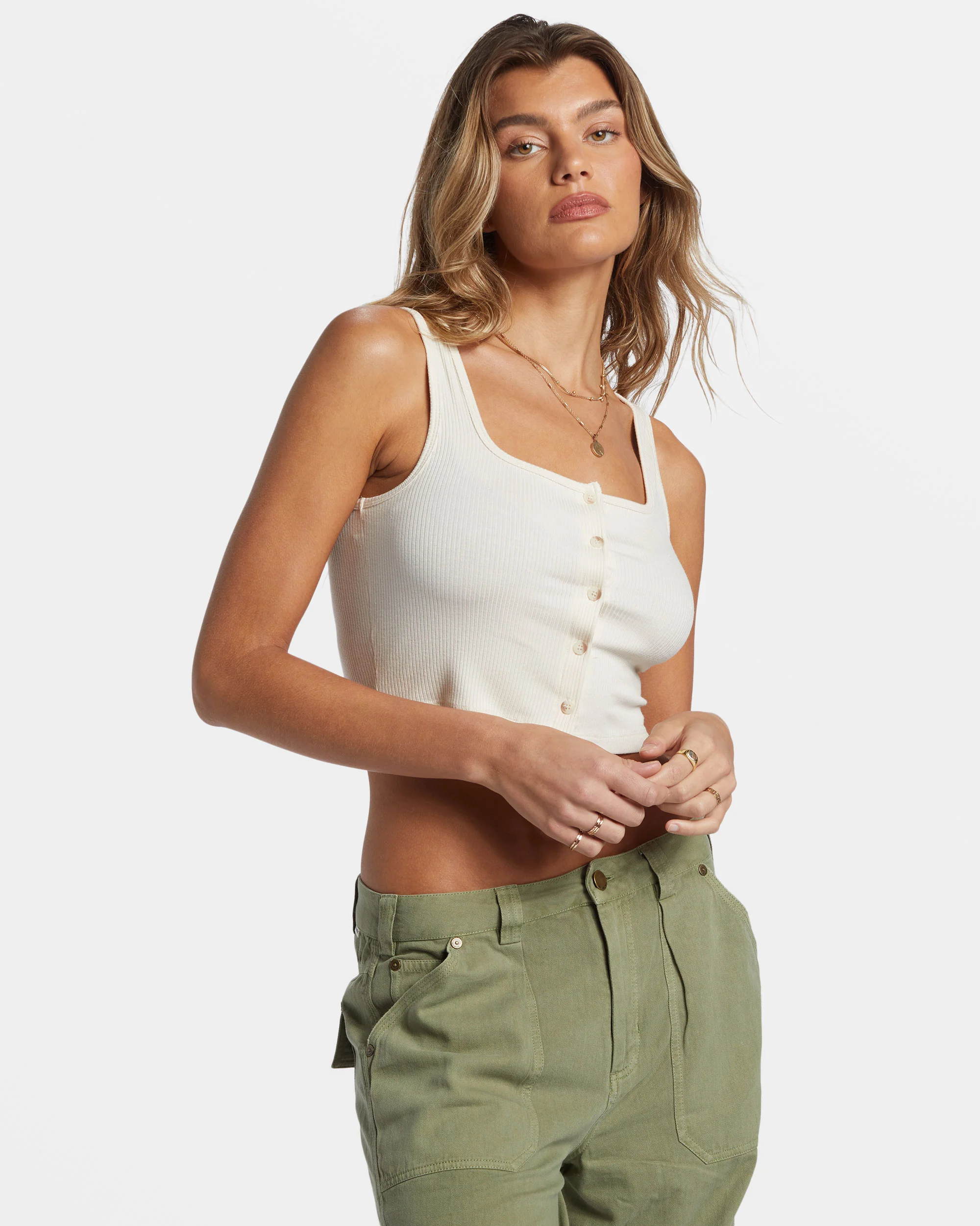 Billabong Summerset Cropped Tank Top - White Cap -Biliabong Outlet