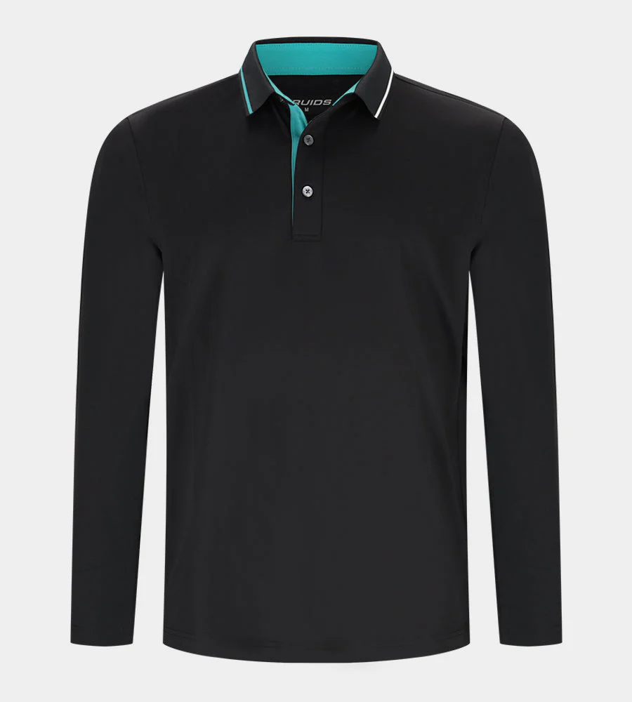 BAND LONG SLEEVE POLO - BLACK