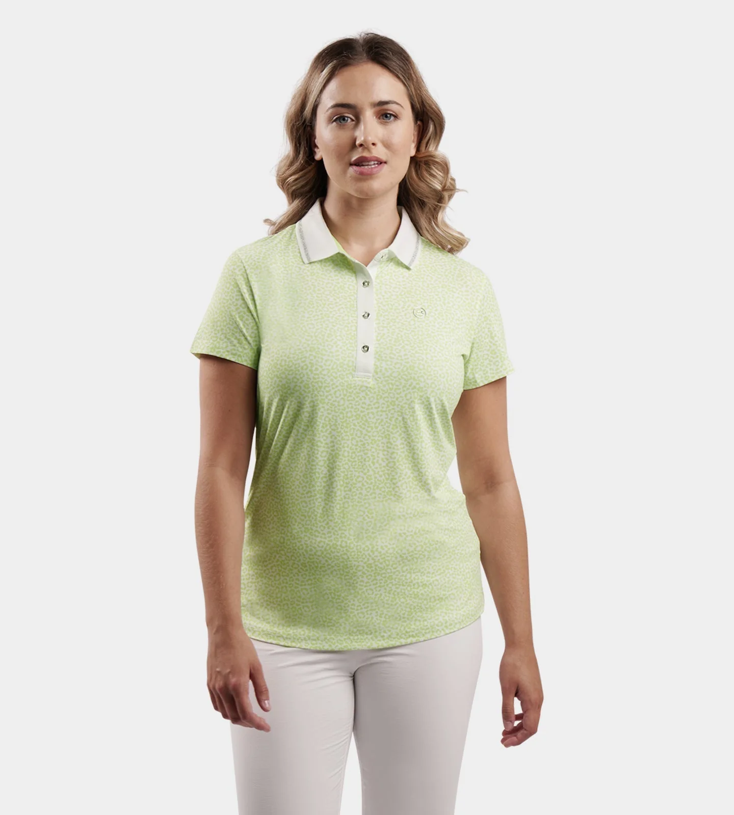LADIES LEOPARD POLO - LIME