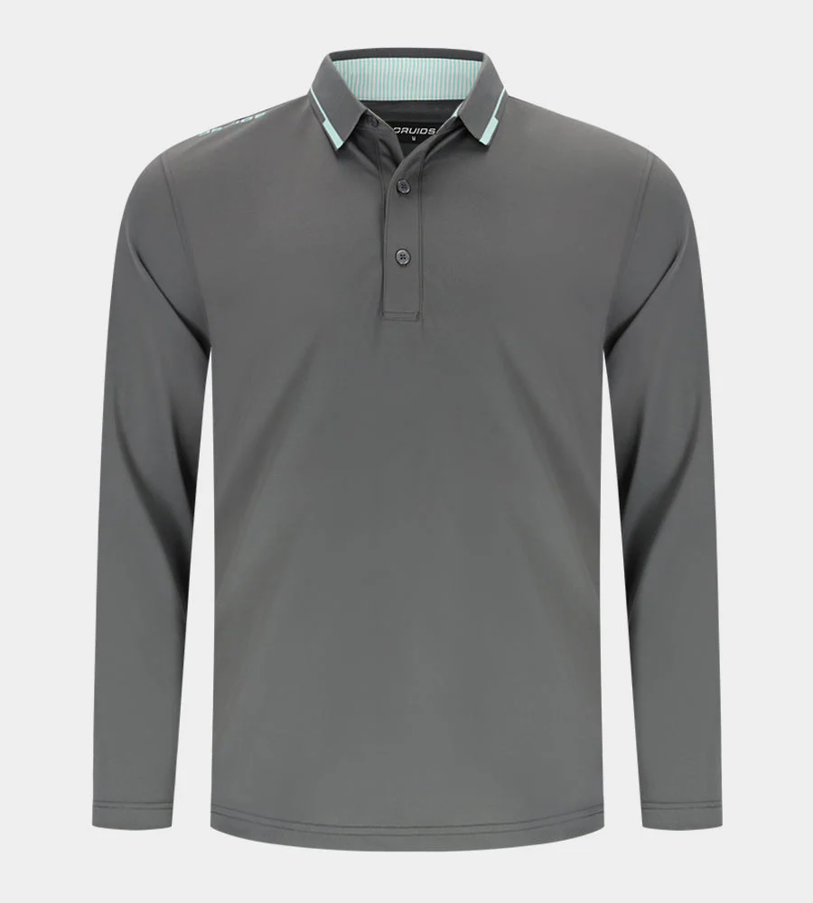 LEADER LONG SLEEVE POLO - CHARCOAL/MINT