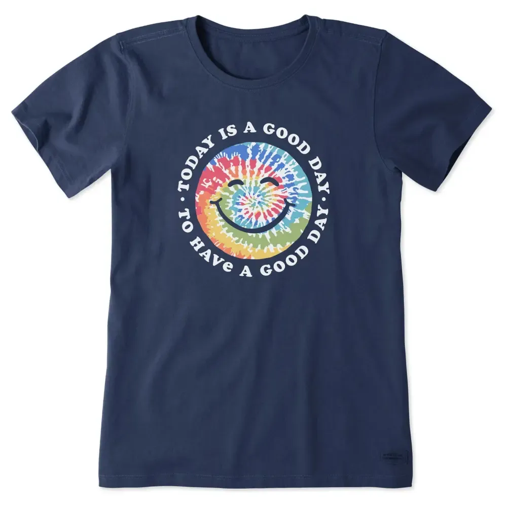 Women's Tie Dye Smile Good Day Short Sleeve Tee