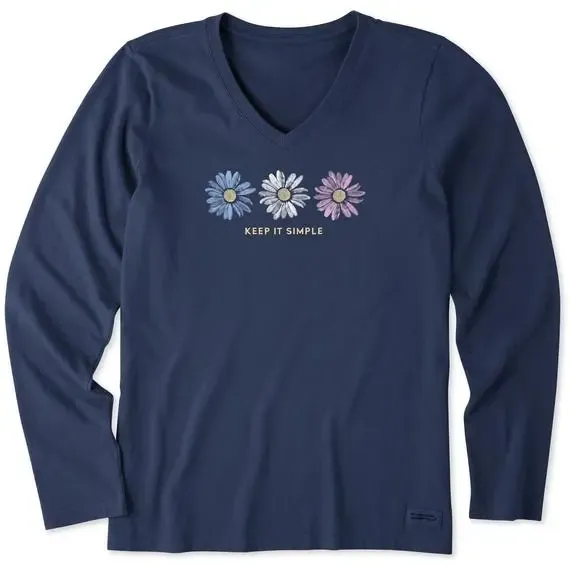 Women's Keep it Simple Trio Daisy Long Sleeve Crusher-LITE Vee