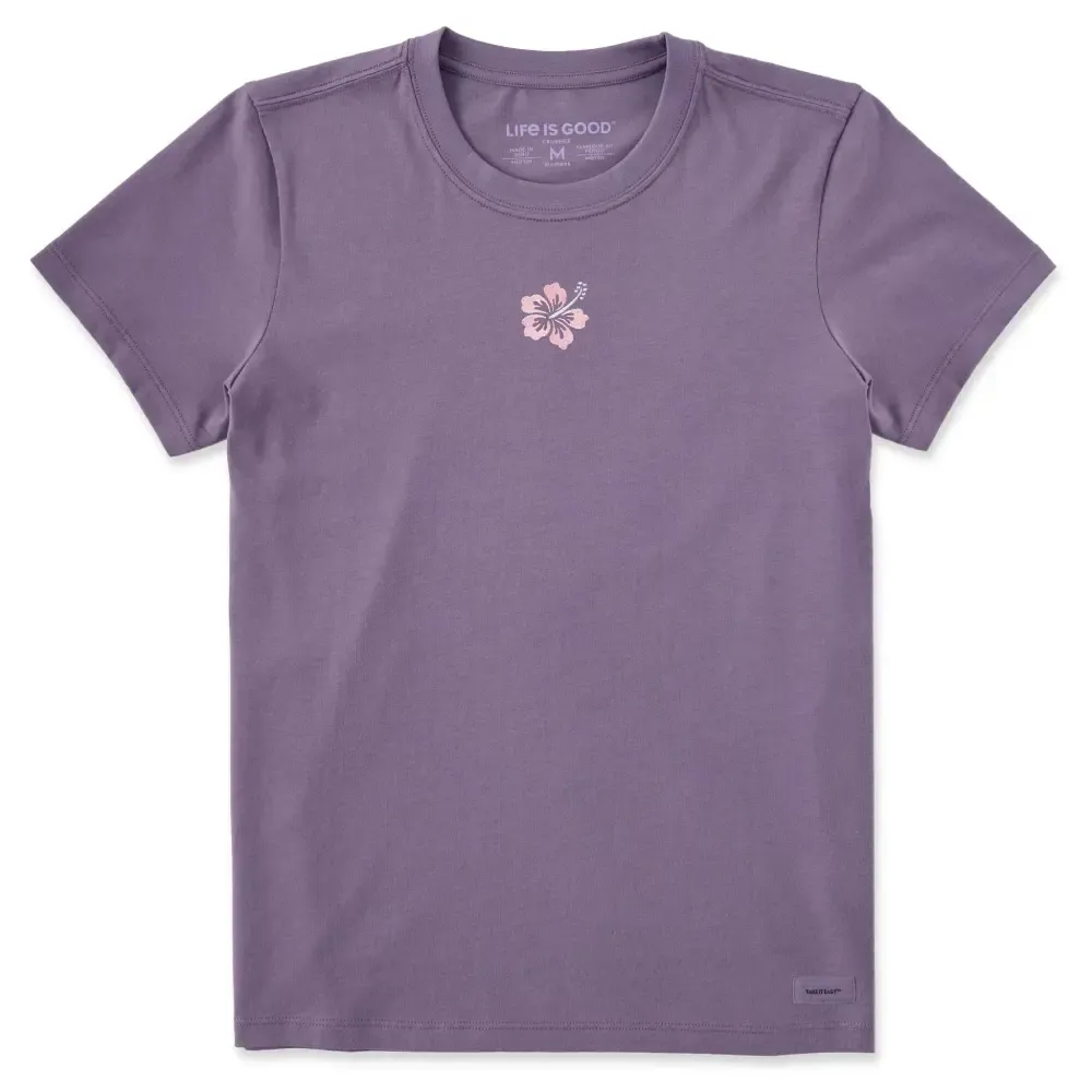 Women's Embroidered Hibiscus Short Sleeve Crusher Tee