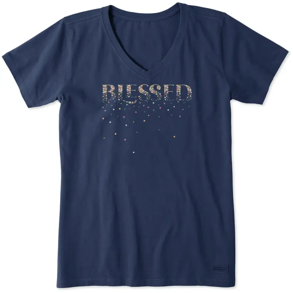 Women's Blessed Spring Flowers Short Sleeve Vee