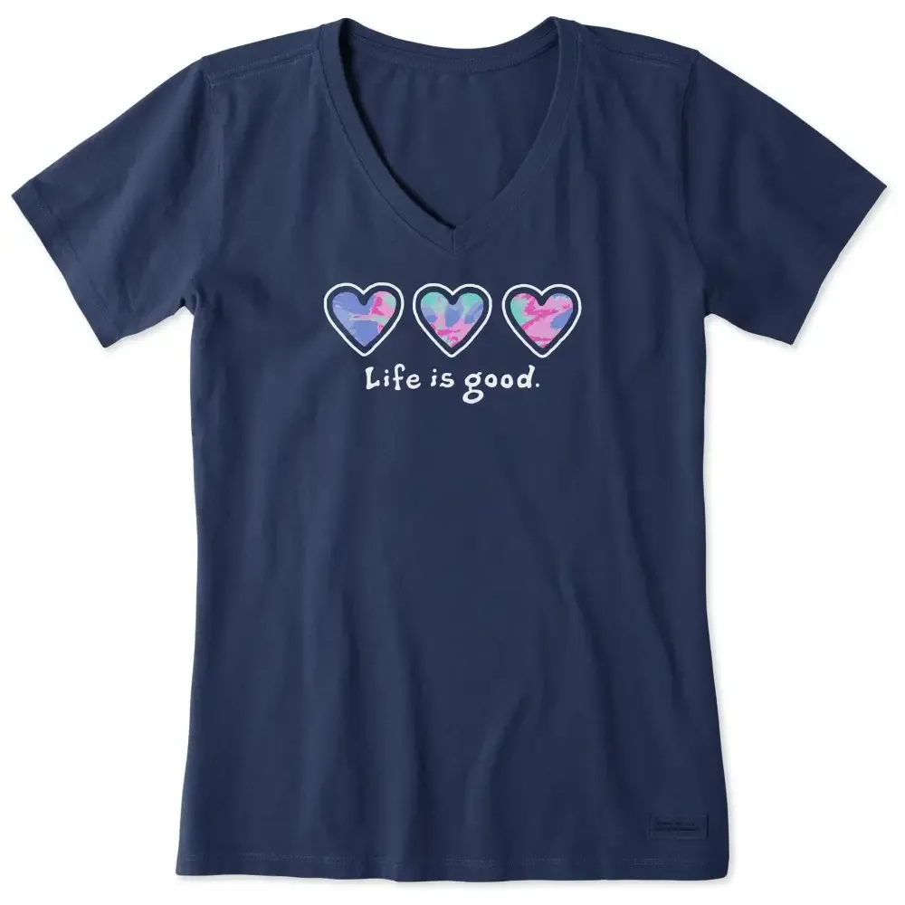 Women's 3 Hearts Tie Dye Short Sleeve Vee