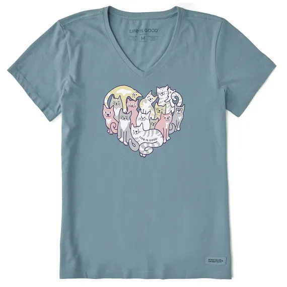 Women's Heart of Cats Short Sleeve  Vee