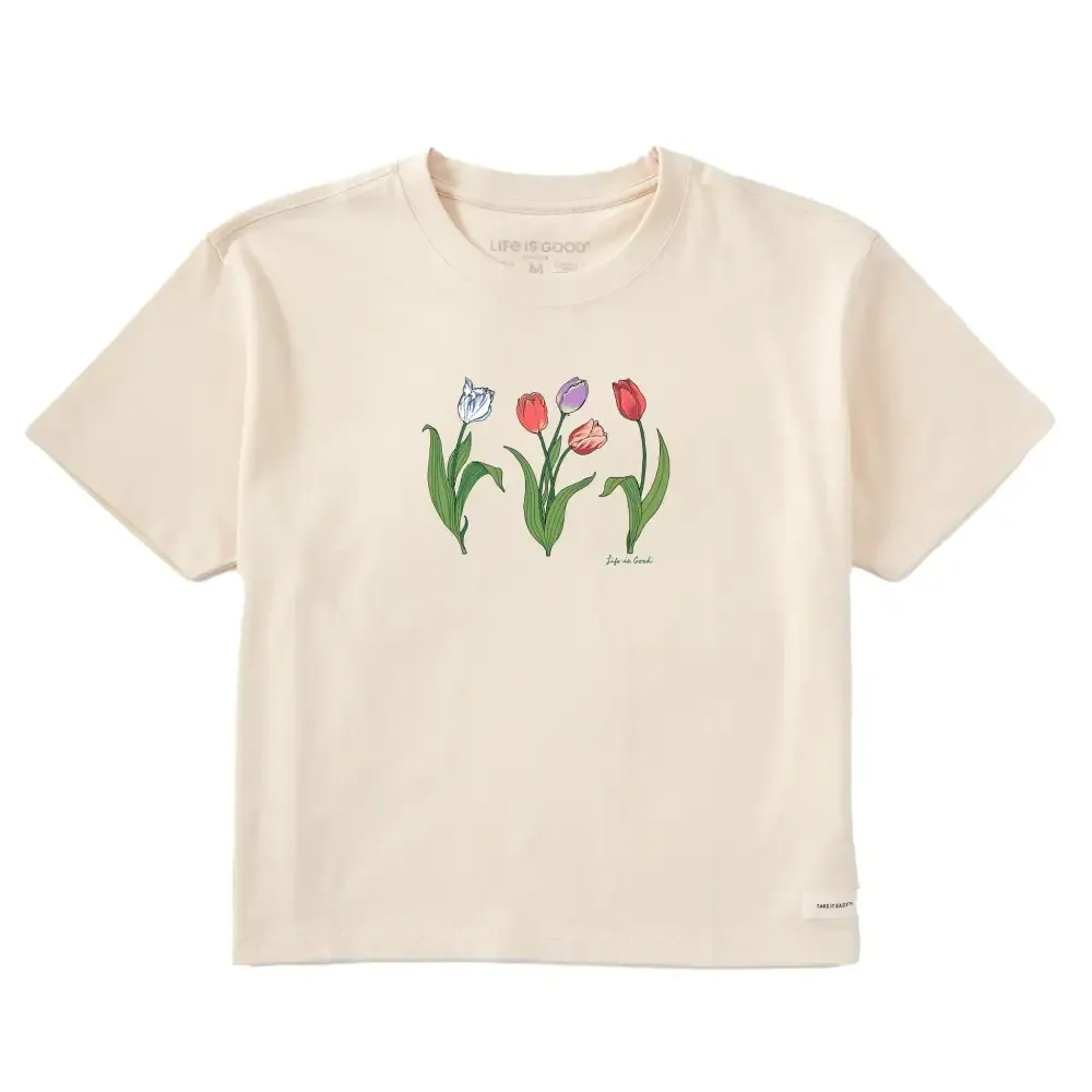 Women's 3 Genuine Tulips Short Sleeve Crusher Boxy Tee