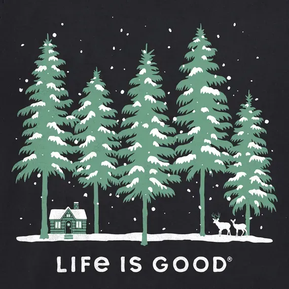 Women's Snowy Winter Cabin Scene Simply True Fleece Crew