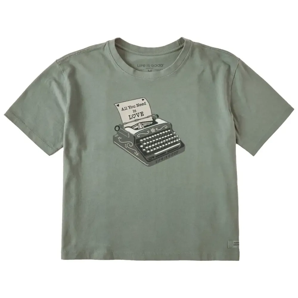 Women's All We Need is Love Typewriter Short Sleeve Crusher Boxy Tee