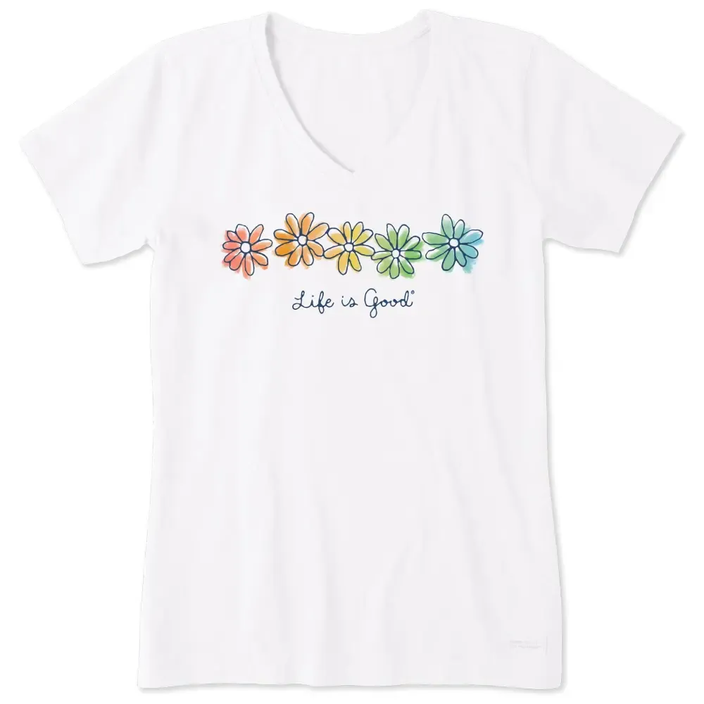 Women's Spectrum Daisies Short Sleeve Vee