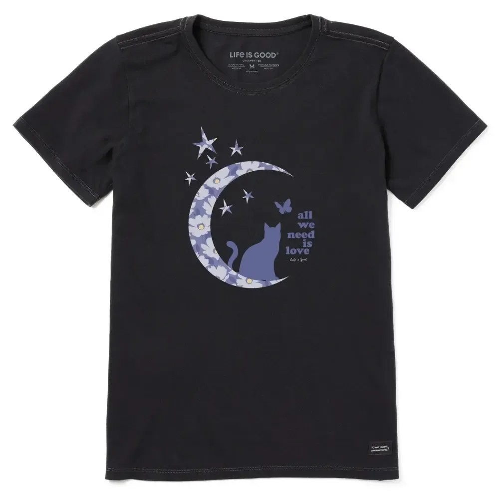 Women's Patterna Moon Cat Short Sleeve Tee