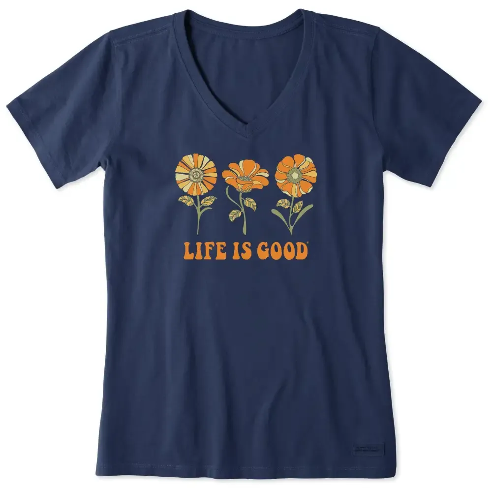 Women's 3 Flowers Short Sleeve Crusher Vee