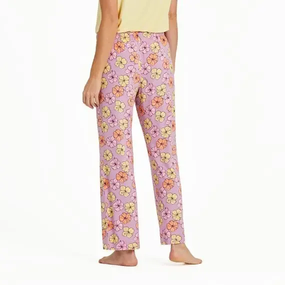 Women's Painted Hibiscus Pattern Lightweight Sleep Pant