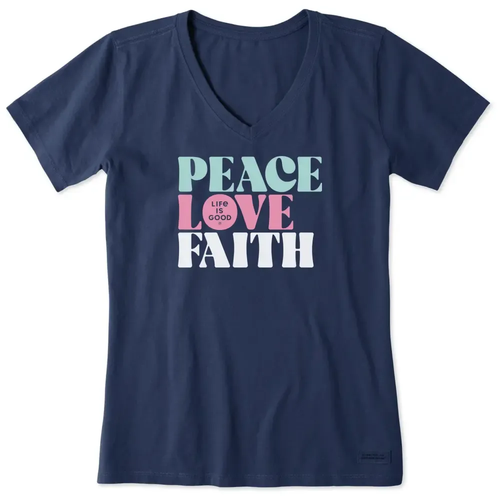 Women's Peace Love Faith Short Sleeve Vee