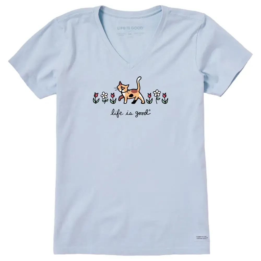 Women's Al with Flowers Short Sleeve Crusher Vee