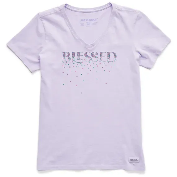 Women's Blessed Spring Flowers Short Sleeve  Vee